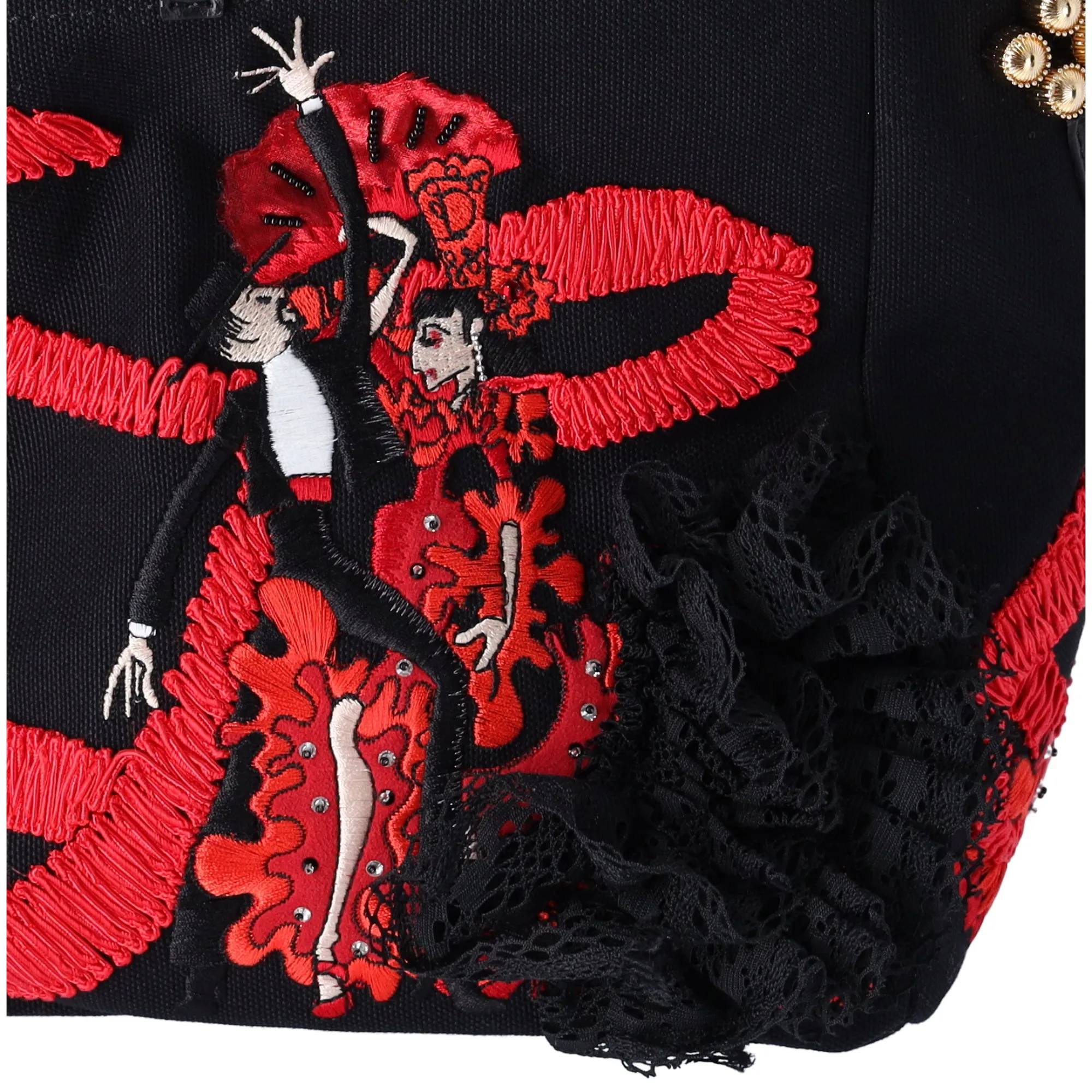 Christian Louboutin Flamencaba Small Tote in Embroidered Toile Black
