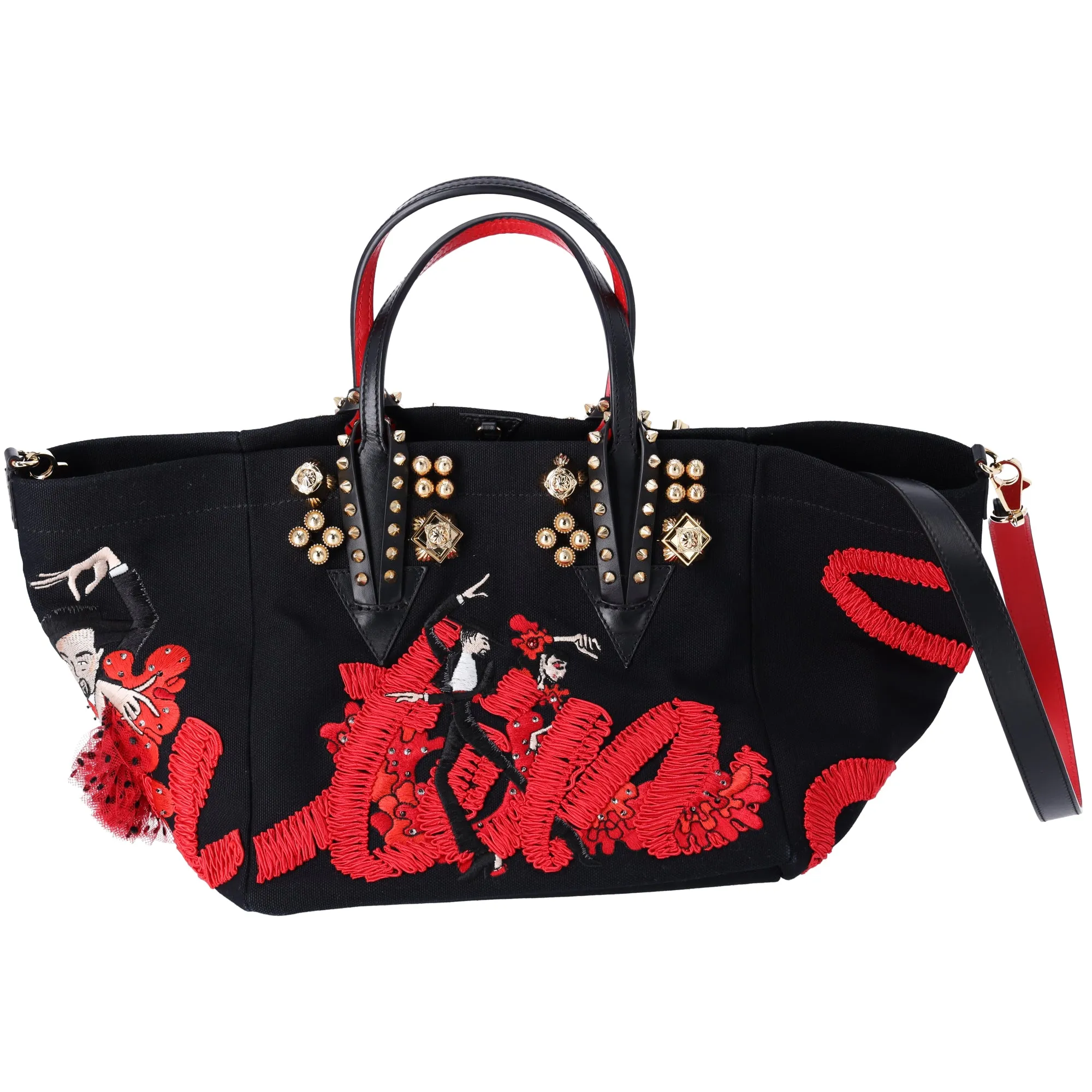 Christian Louboutin Flamencaba Small Tote in Embroidered Toile Black
