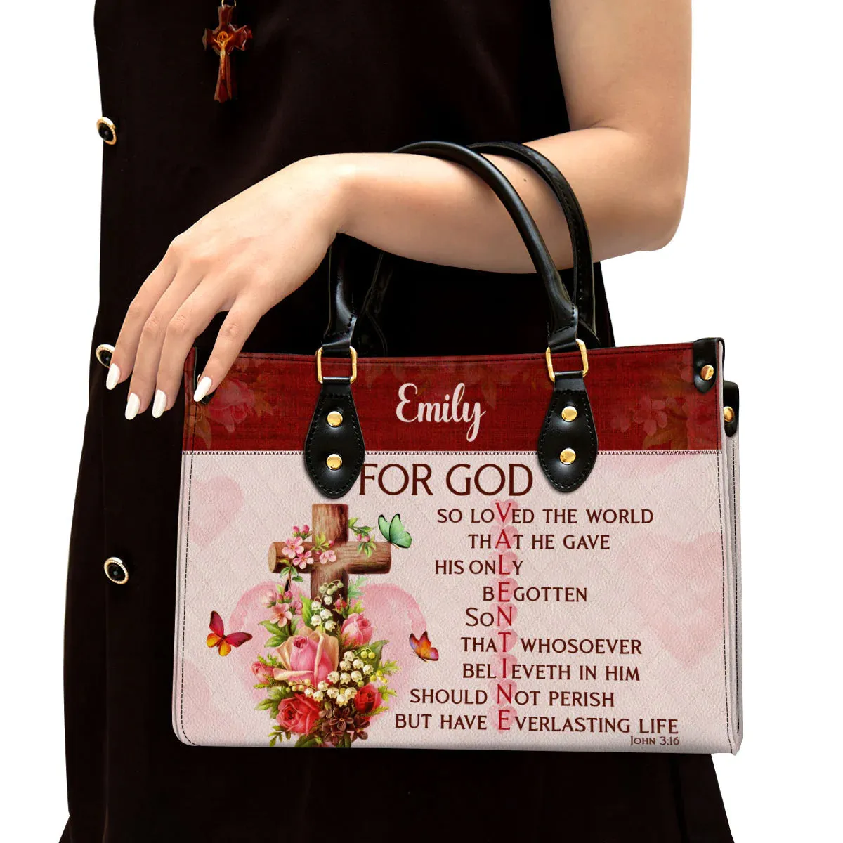 Christianart Handbag, For God So Loved The World, Personalized Gifts, Gifts for Women, Holiday Gift, Christmas Gift.