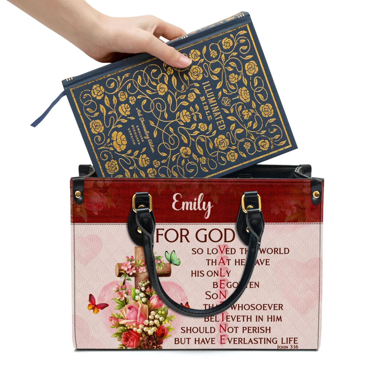 Christianart Handbag, For God So Loved The World, Personalized Gifts, Gifts for Women, Holiday Gift, Christmas Gift.