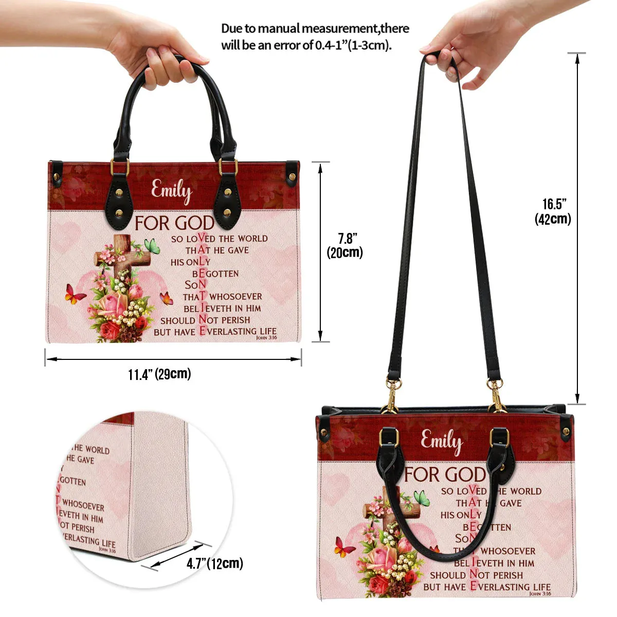 Christianart Handbag, For God So Loved The World, Personalized Gifts, Gifts for Women, Holiday Gift, Christmas Gift.