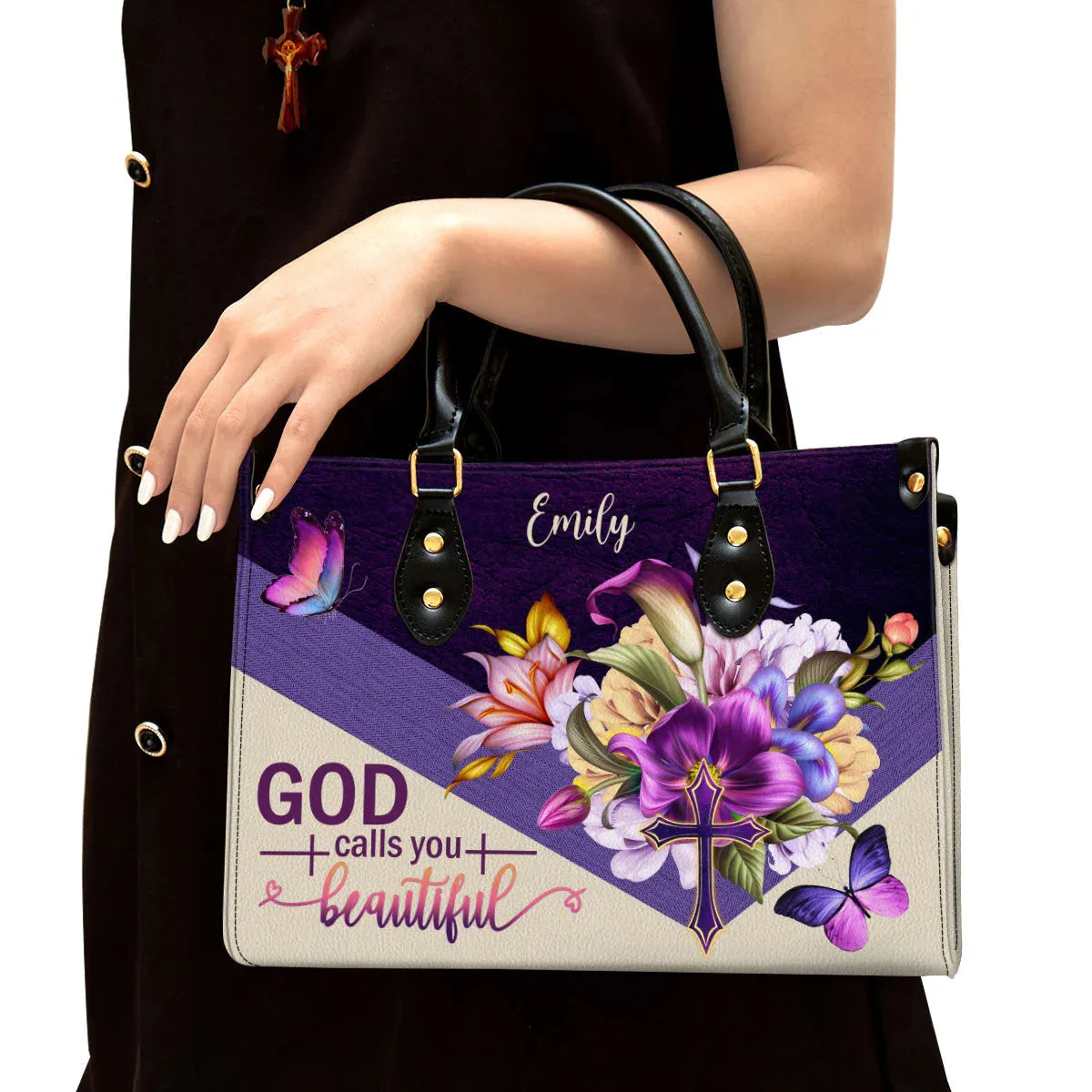 Christianartbag Handbags, God Calls You Beautiful Flower And Cross Gorgeous Leather Bags, Personalized Bags, Gifts for Women, Christmas Gift, CABLTB01300723.