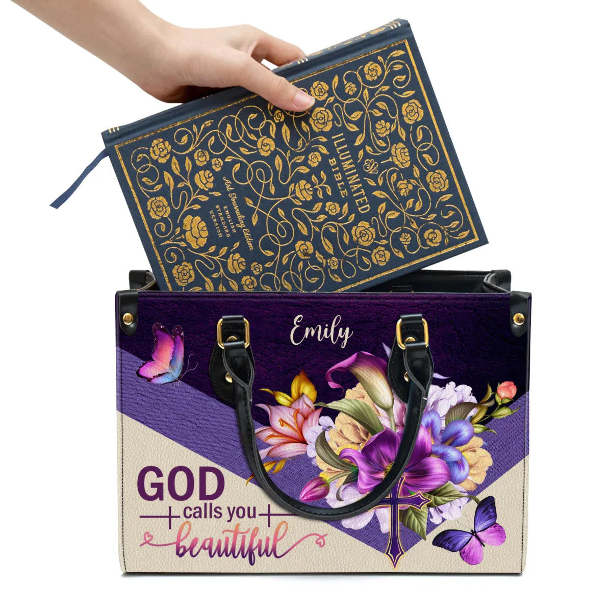 Christianartbag Handbags, God Calls You Beautiful Flower And Cross Gorgeous Leather Bags, Personalized Bags, Gifts for Women, Christmas Gift, CABLTB01300723.