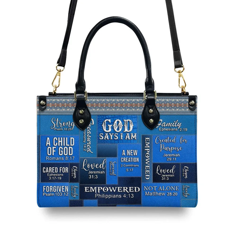 Christianartbag Handbags, God Says I Am Leather Handbag Blue, Personalized Bags, Gifts for Women, Christmas Gift, CABLTB05240923.