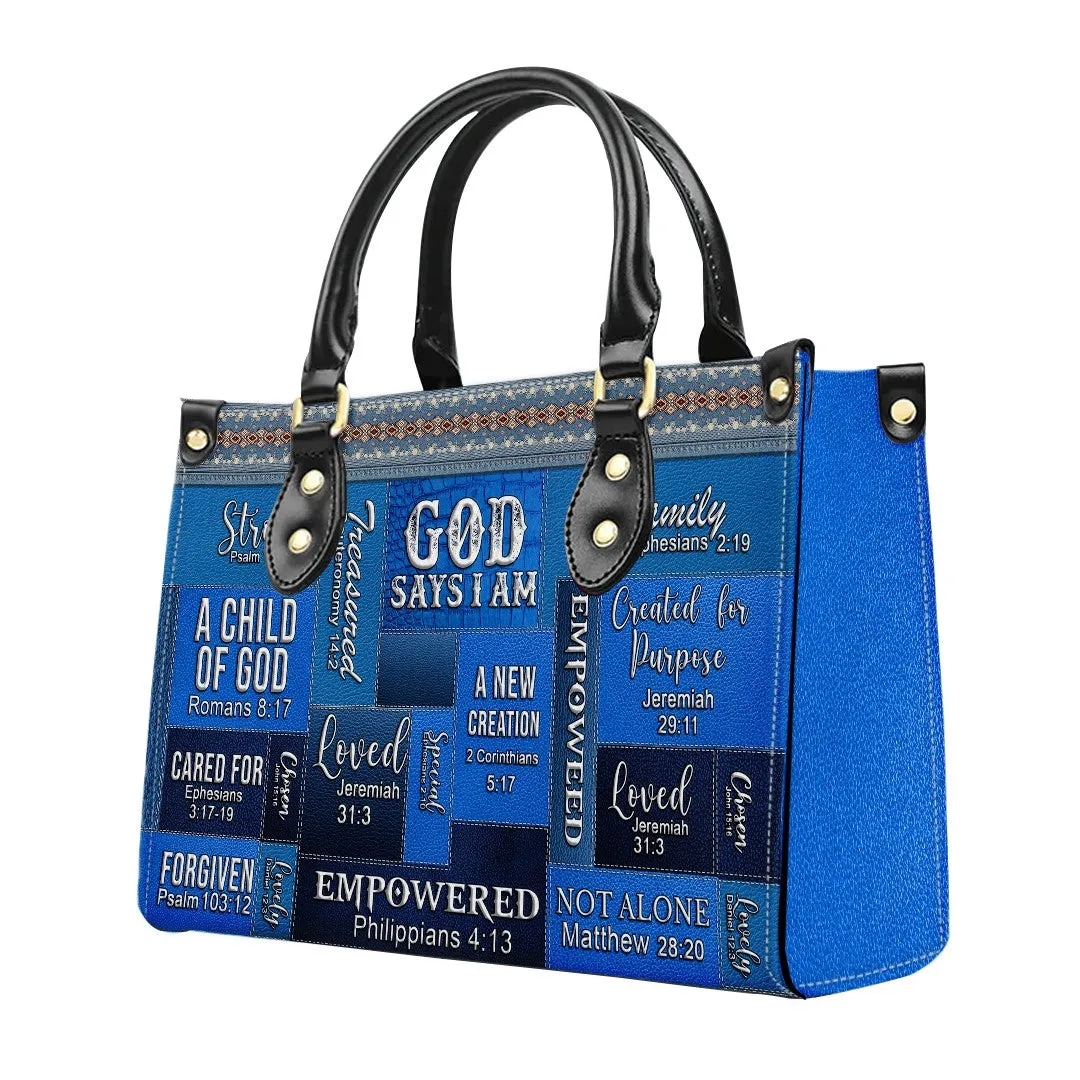 Christianartbag Handbags, God Says I Am Leather Handbag Blue, Personalized Bags, Gifts for Women, Christmas Gift, CABLTB05240923.