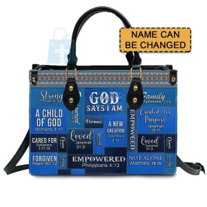 Christianartbag Handbags, God Says I Am Leather Handbag Blue, Personalized Bags, Gifts for Women, Christmas Gift, CABLTB05240923.