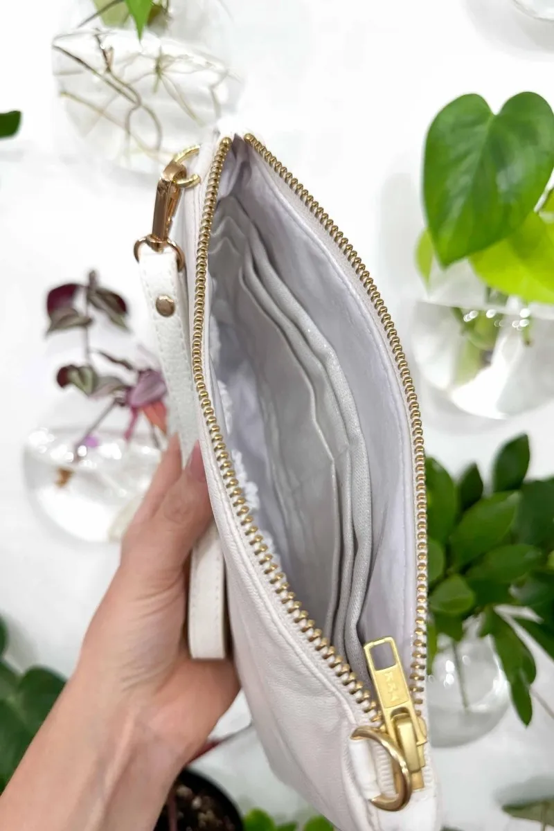 Classic Ivory Convertible Crossbody Wristlet  with Compartments