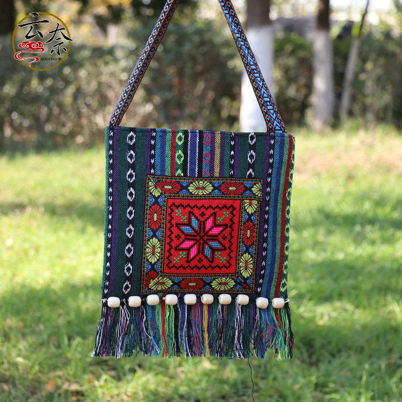 Classic Yunnan National Style Embroidered Tassel Crossbody Bags