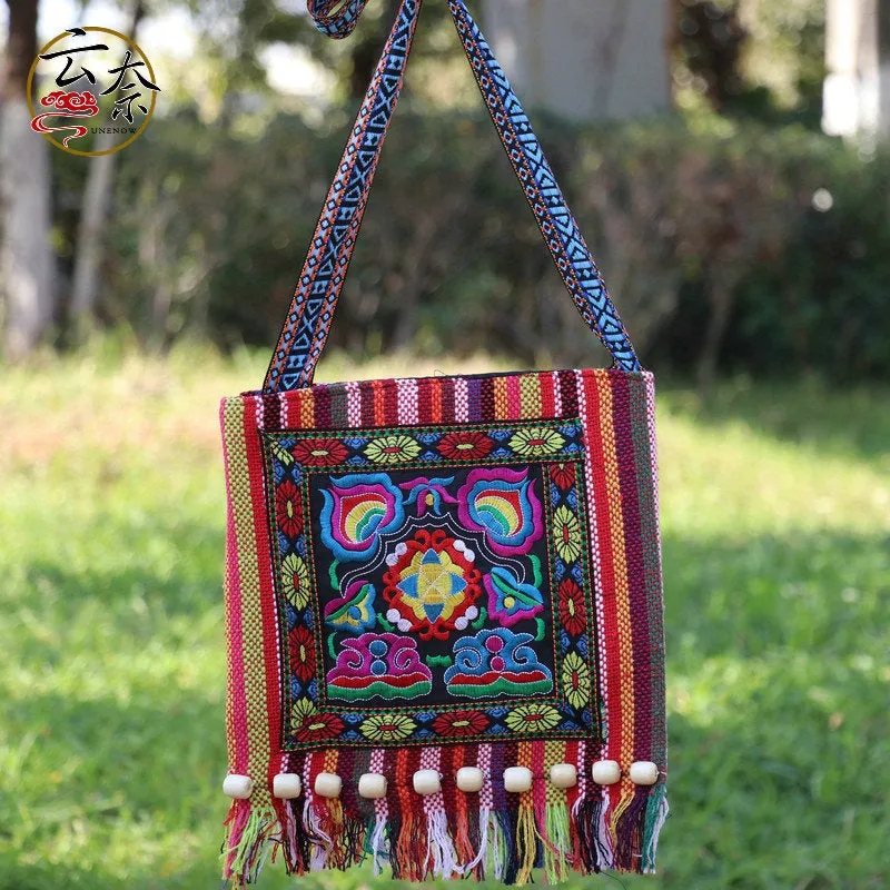 Classic Yunnan National Style Embroidered Tassel Crossbody Bags