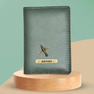 Classy Leather Customised Passport Cover with Charm (Green)