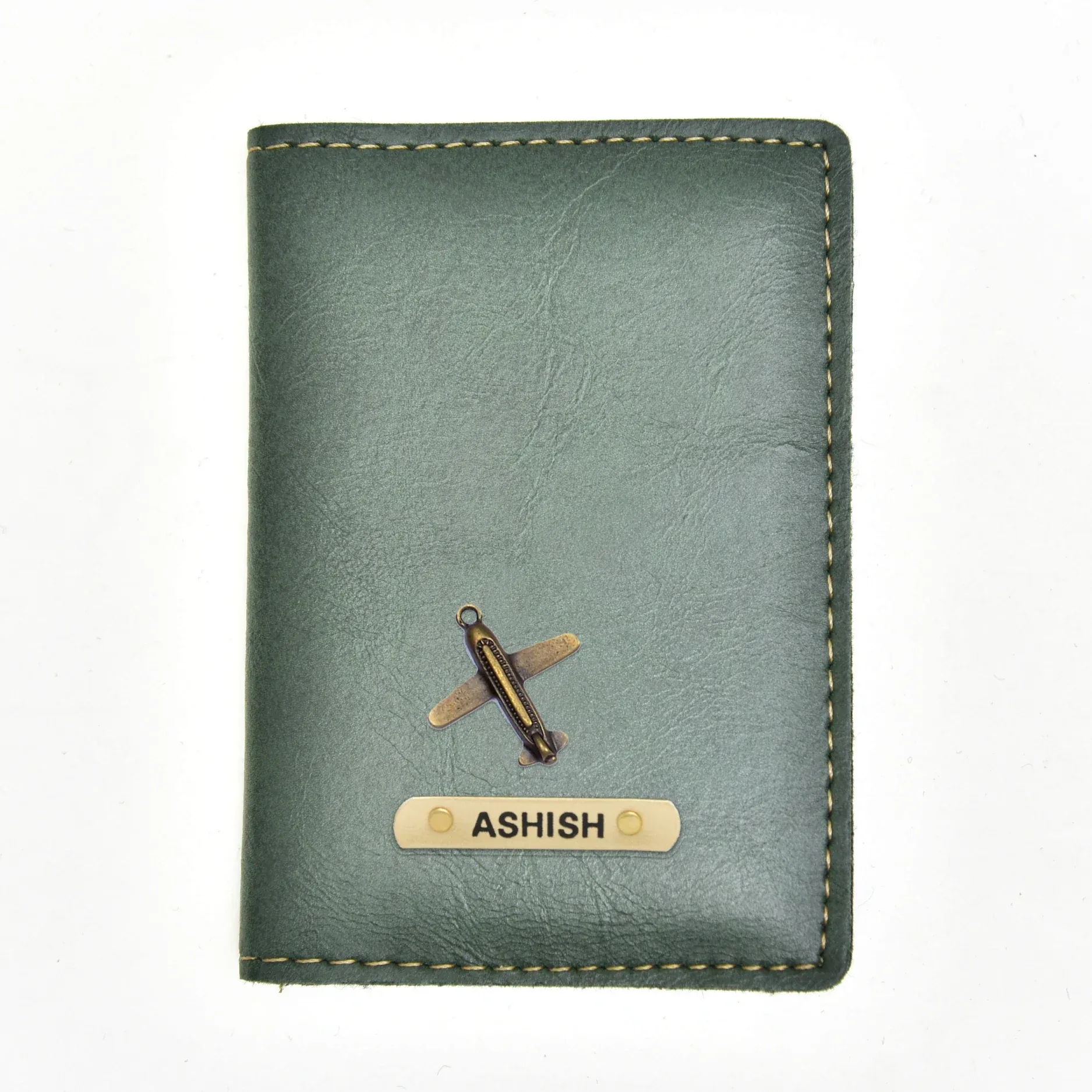 Classy Leather Customised Passport Cover with Charm (Green)