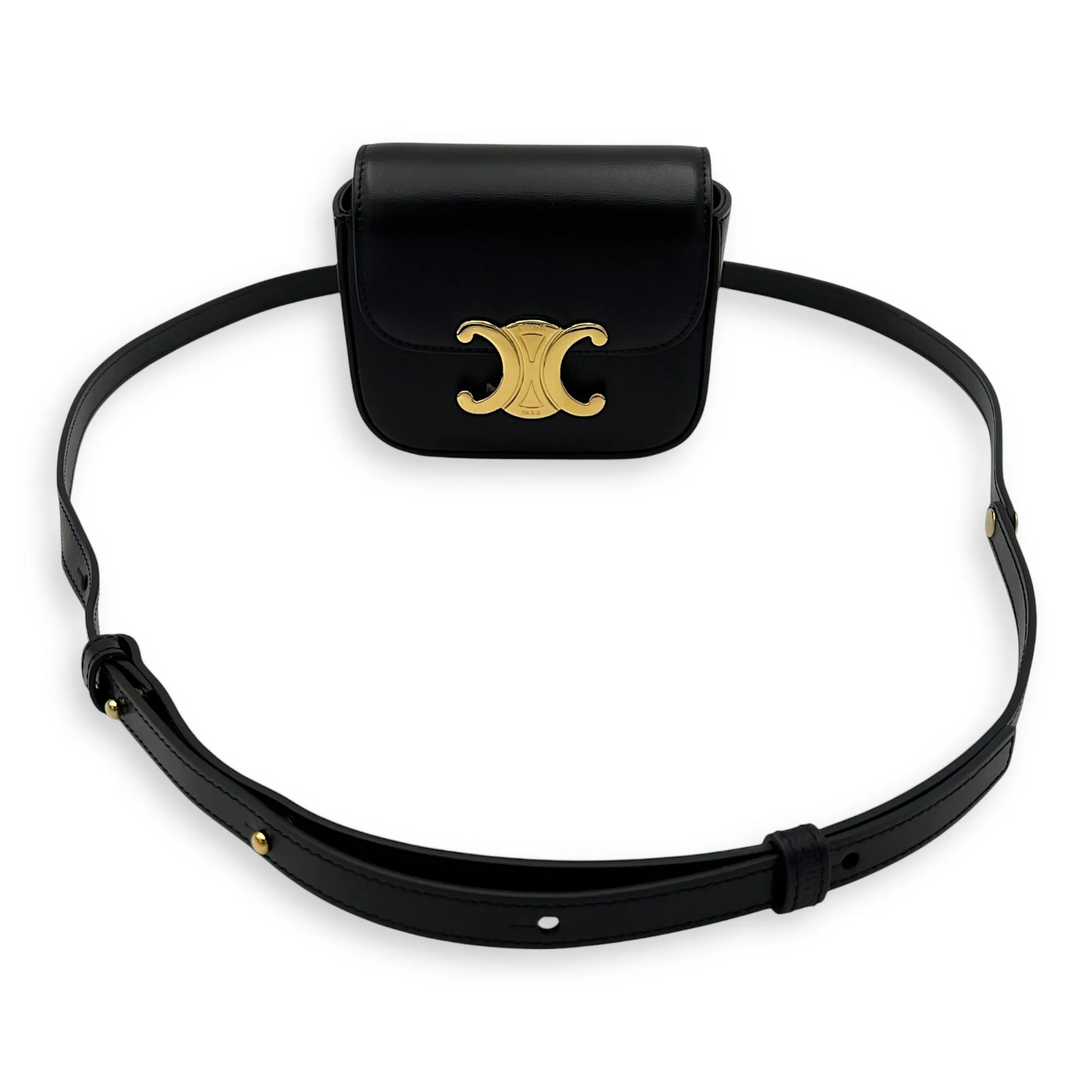 Claude Triomphe Mini Black Crossbody Bag in Calfskin, Gold hardware