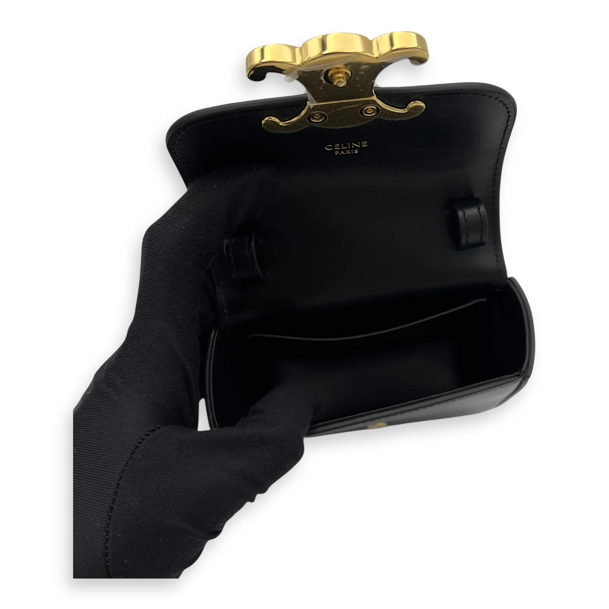 Claude Triomphe Mini Black Crossbody Bag in Calfskin, Gold hardware