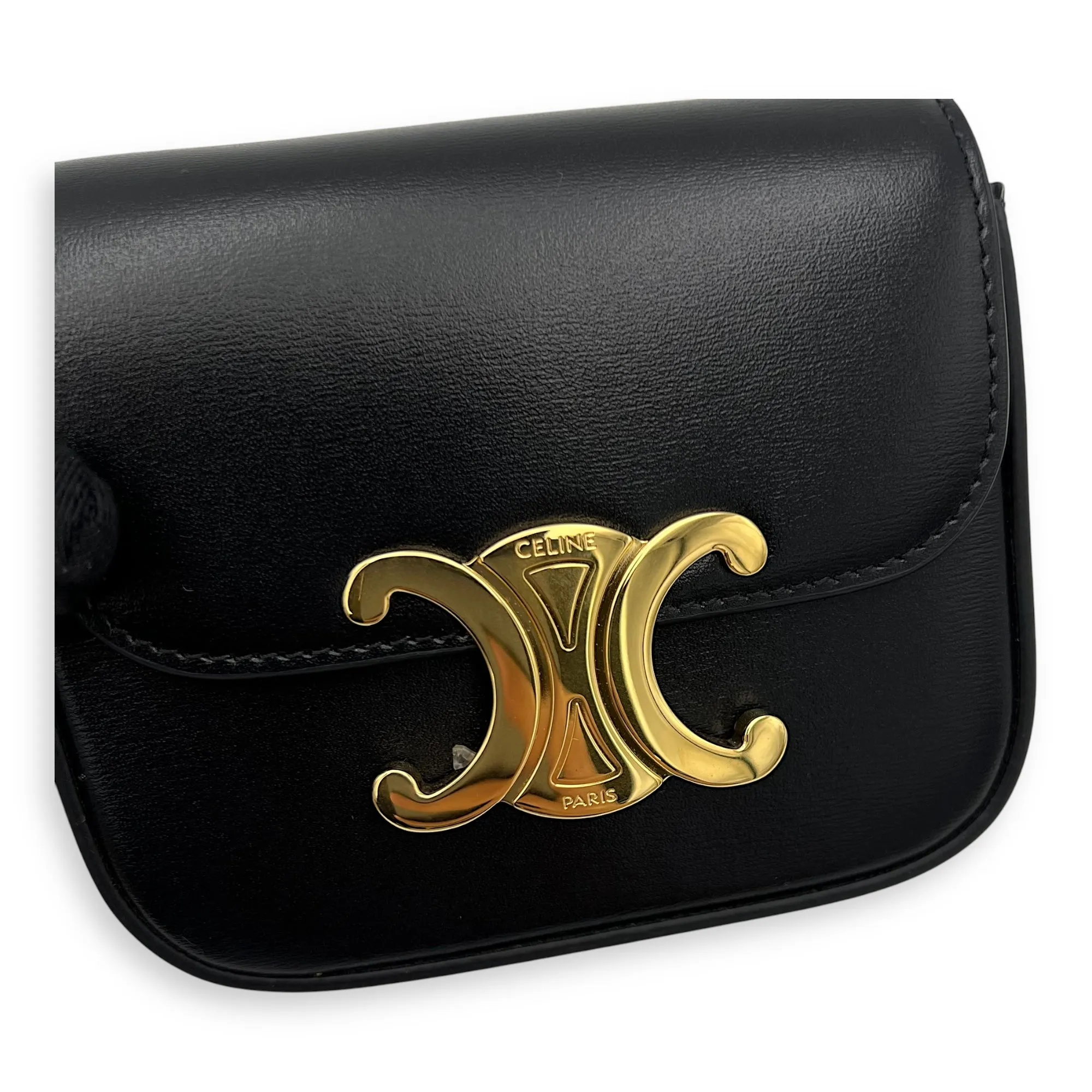 Claude Triomphe Mini Black Crossbody Bag in Calfskin, Gold hardware