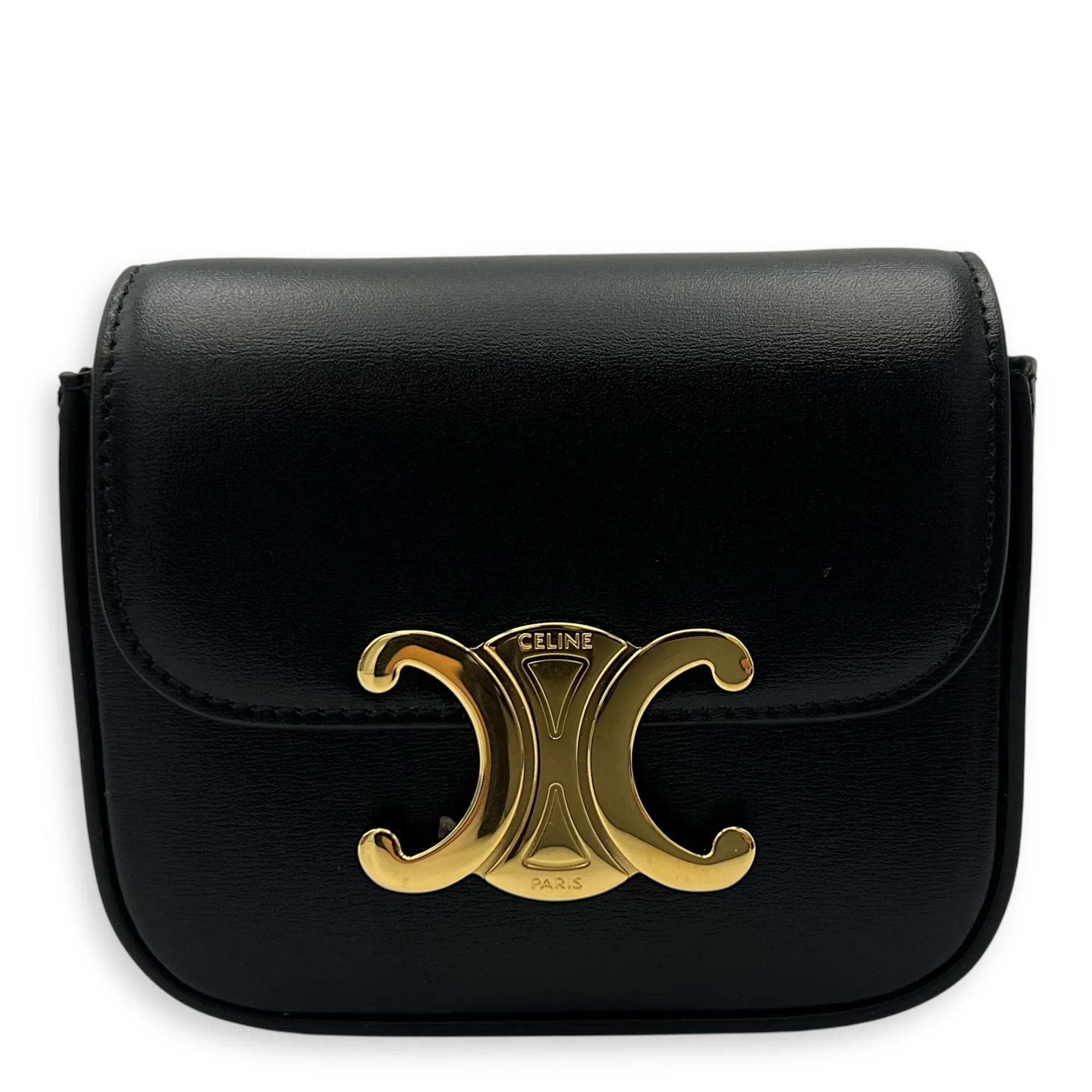 Claude Triomphe Mini Black Crossbody Bag in Calfskin, Gold hardware