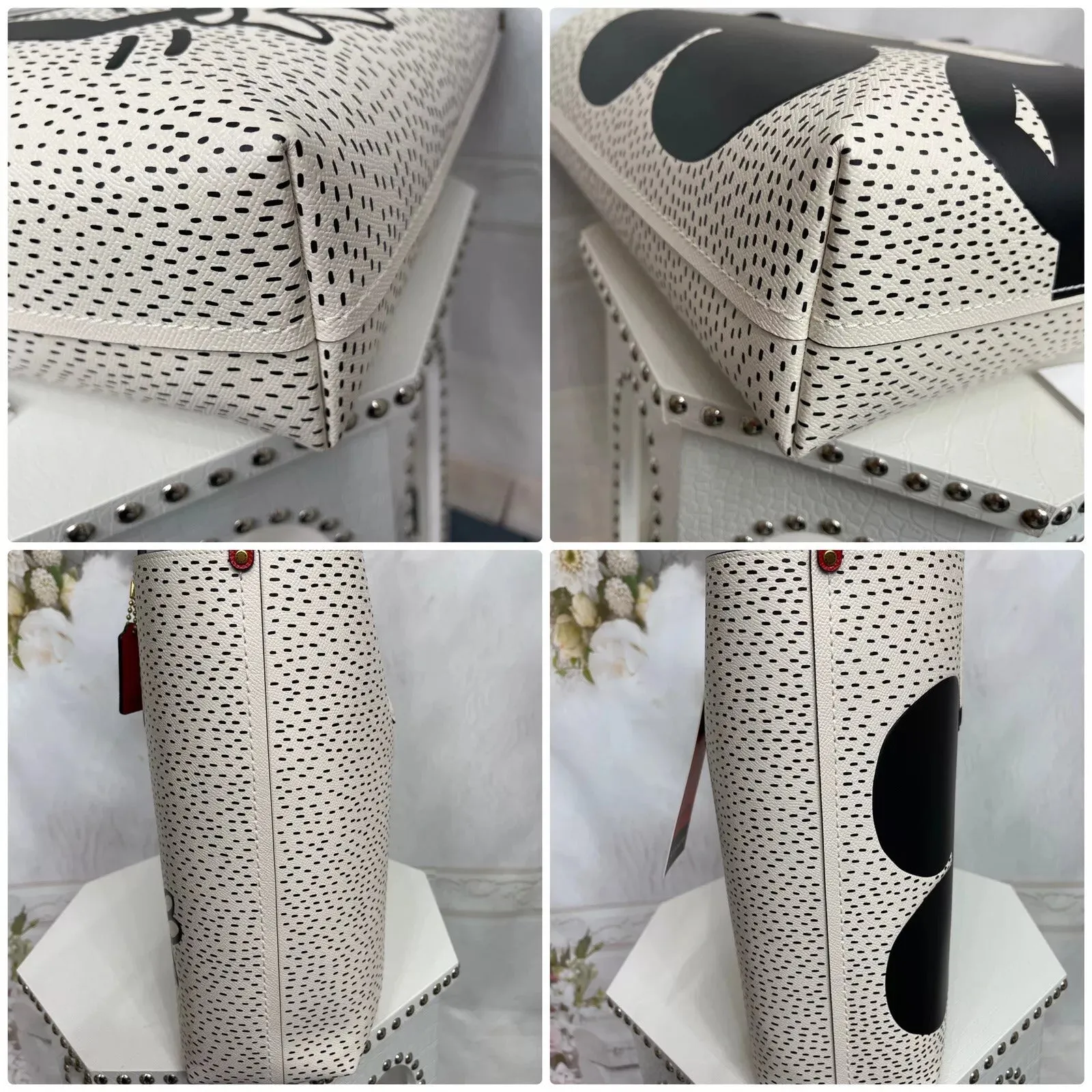 Coach Disney Mickey Keith Haring Highline Leather Tote Bag Handbag White NEW