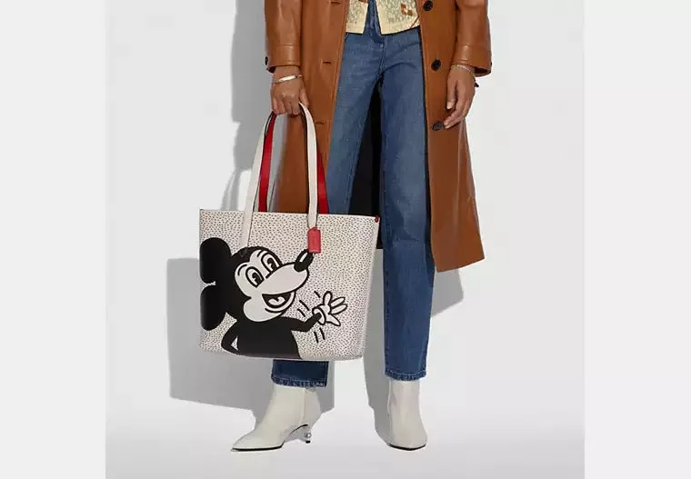 Coach Disney Mickey Keith Haring Highline Leather Tote Bag Handbag White NEW