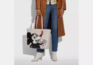Coach Disney Mickey Keith Haring Highline Leather Tote Bag Handbag White NEW