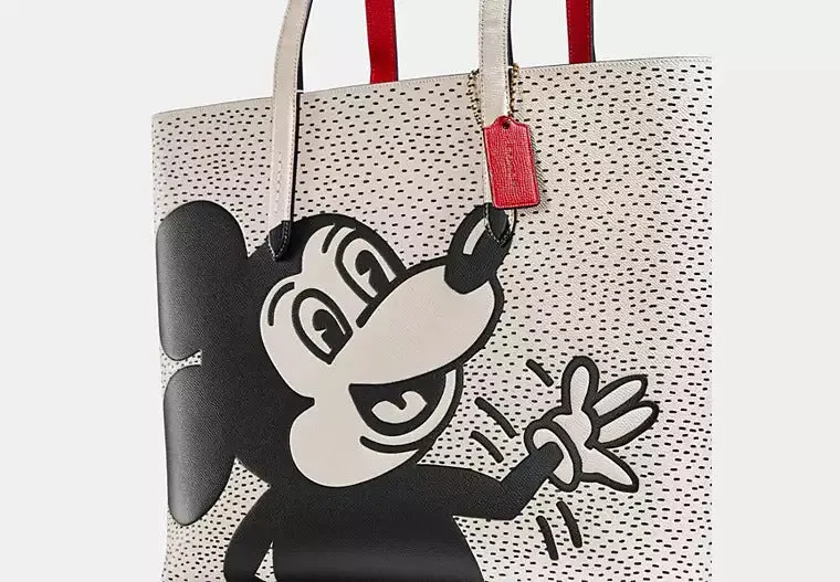 Coach Disney Mickey Keith Haring Highline Leather Tote Bag Handbag White NEW