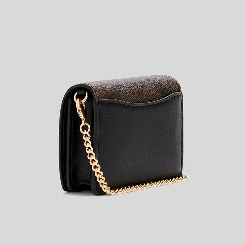 Coach Mini Wallet On A Chain In Signature Canvas Brown Black RS-6650