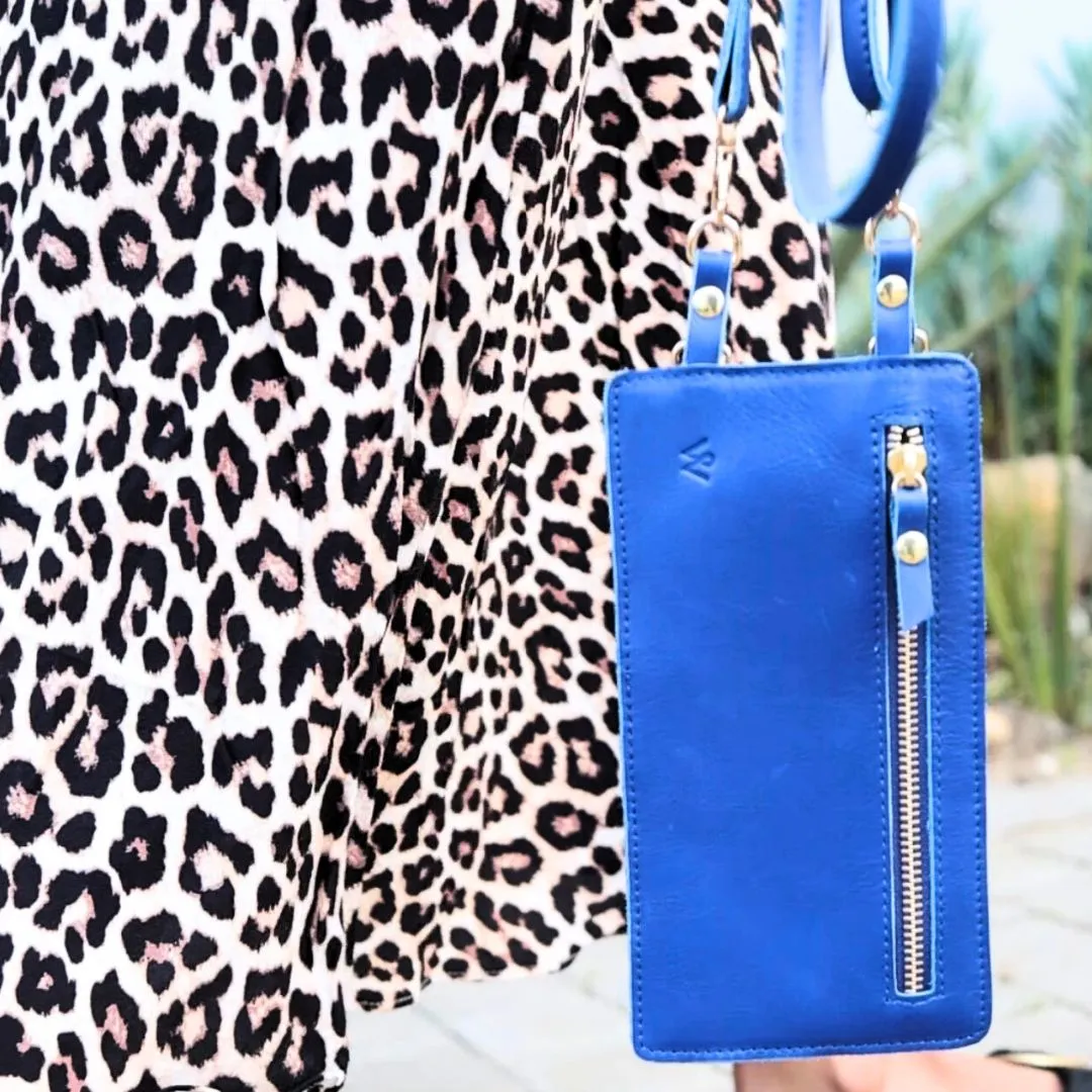 Cobalt Blue Leather Purse & Strap (w Gold Fittings)