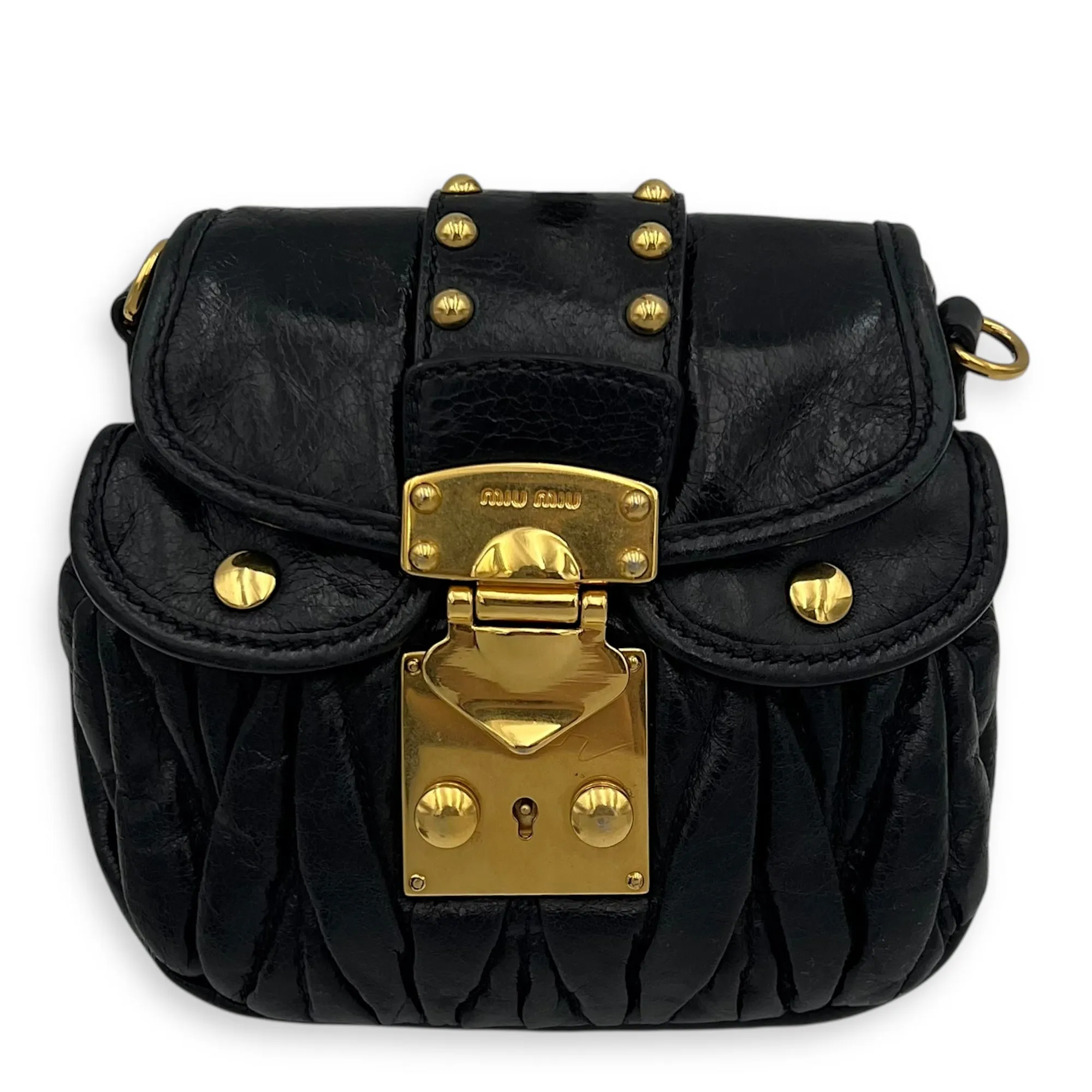 Coffer Mini Black Crossbody Bag in Calfskin, Gold hardware