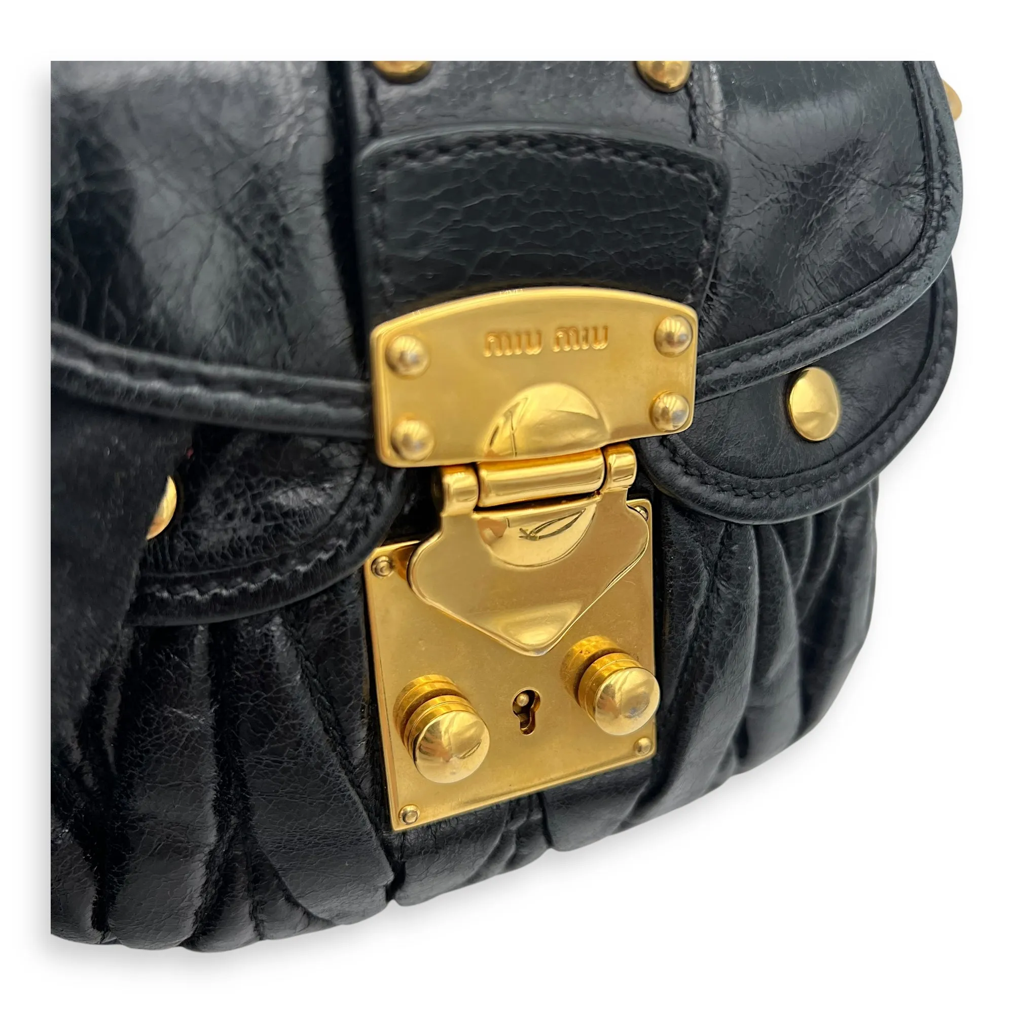 Coffer Mini Black Crossbody Bag in Calfskin, Gold hardware