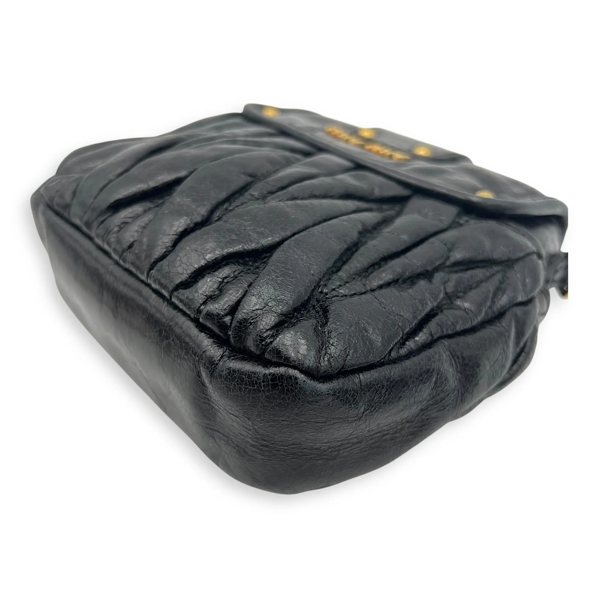 Coffer Mini Black Crossbody Bag in Calfskin, Gold hardware