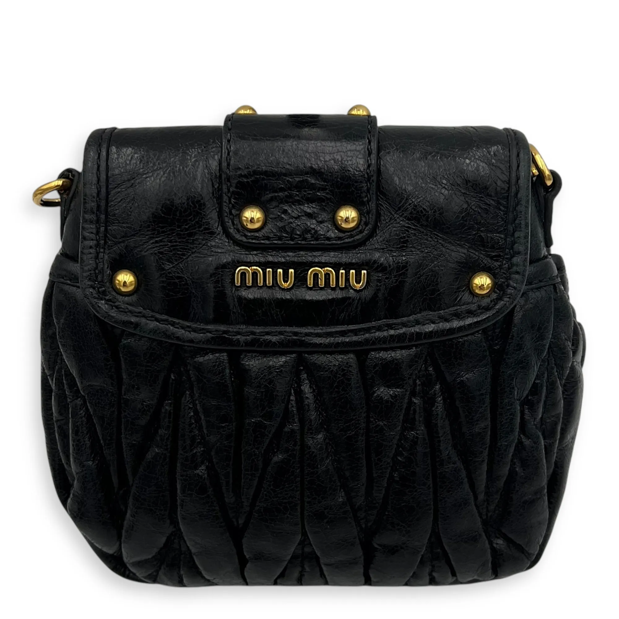 Coffer Mini Black Crossbody Bag in Calfskin, Gold hardware