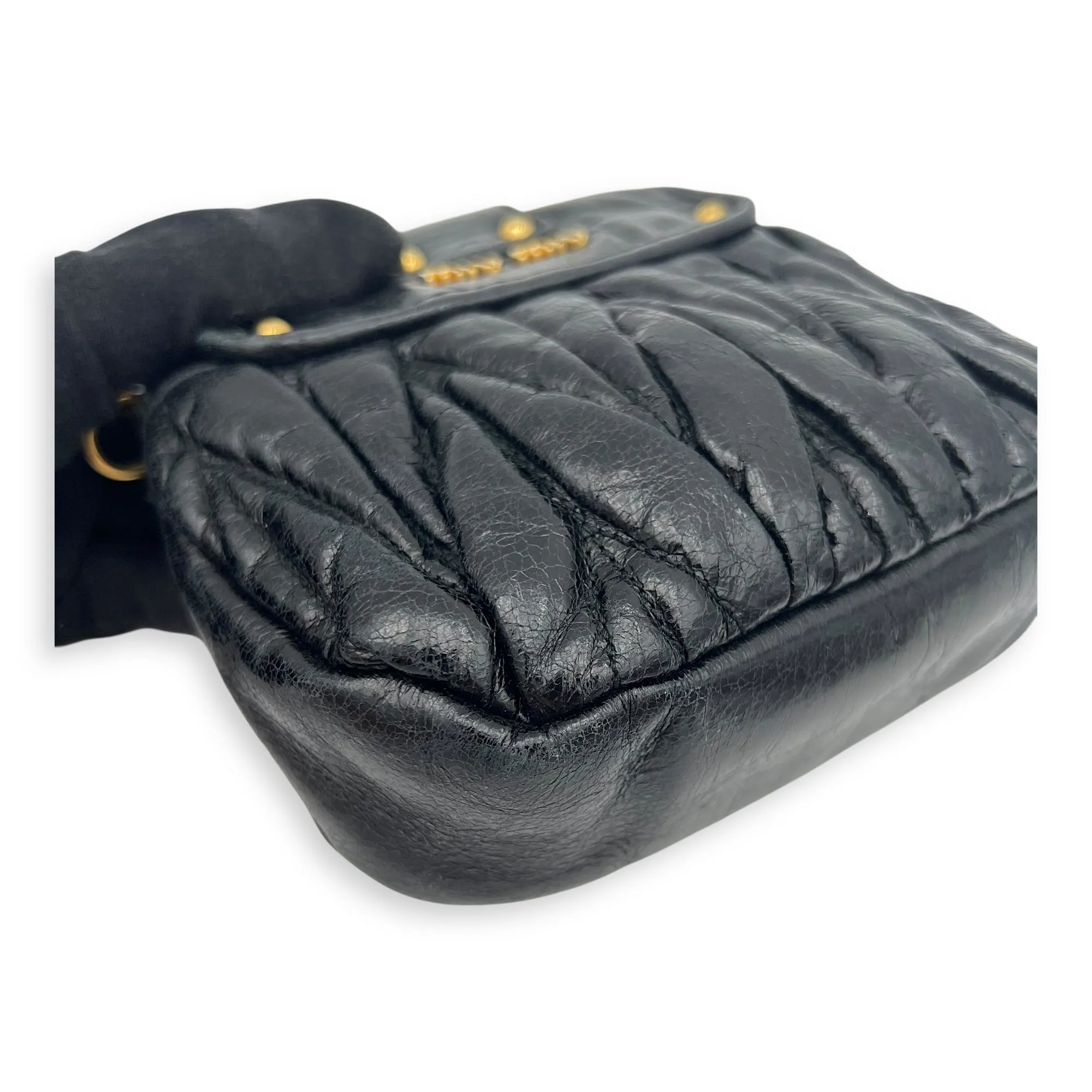 Coffer Mini Black Crossbody Bag in Calfskin, Gold hardware
