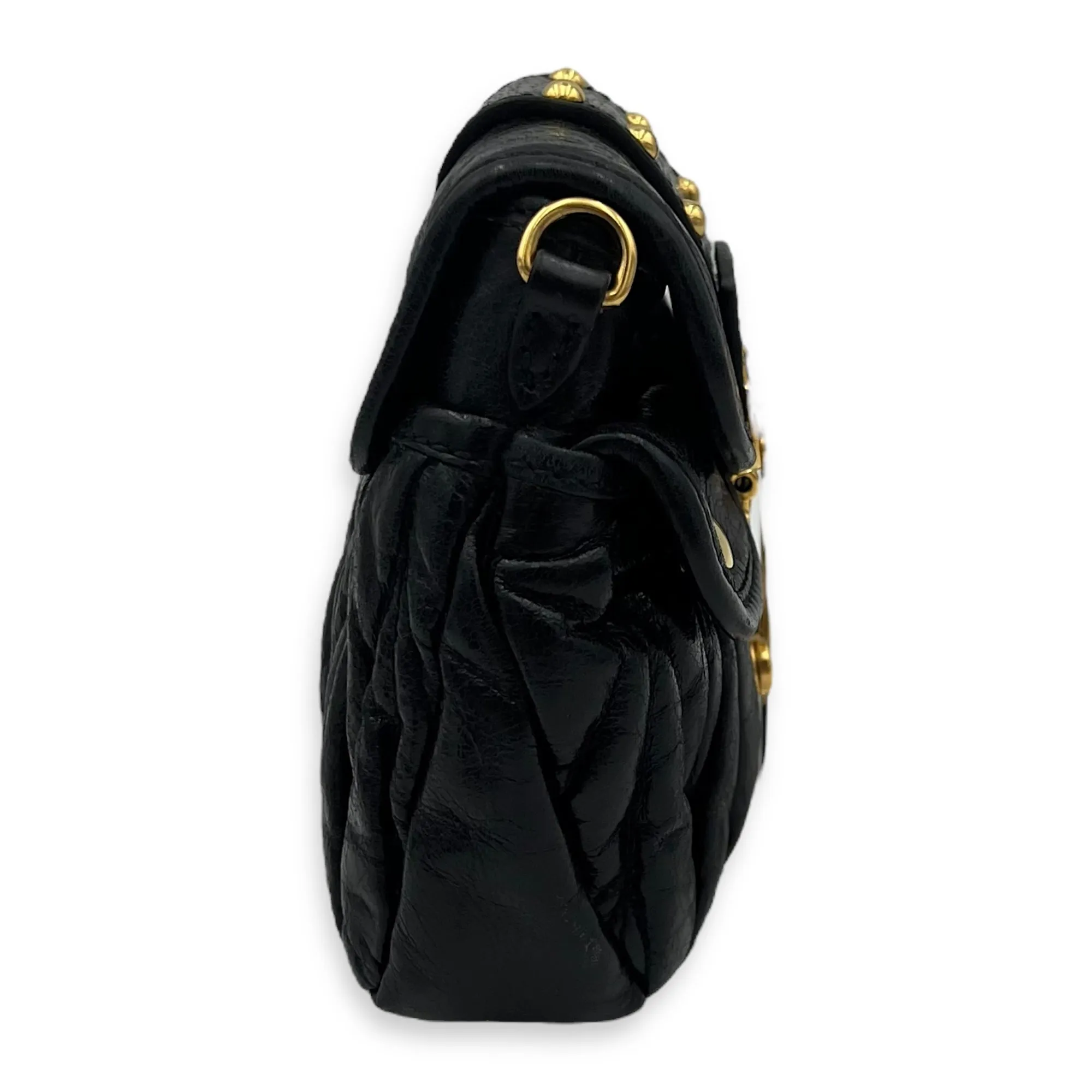 Coffer Mini Black Crossbody Bag in Calfskin, Gold hardware