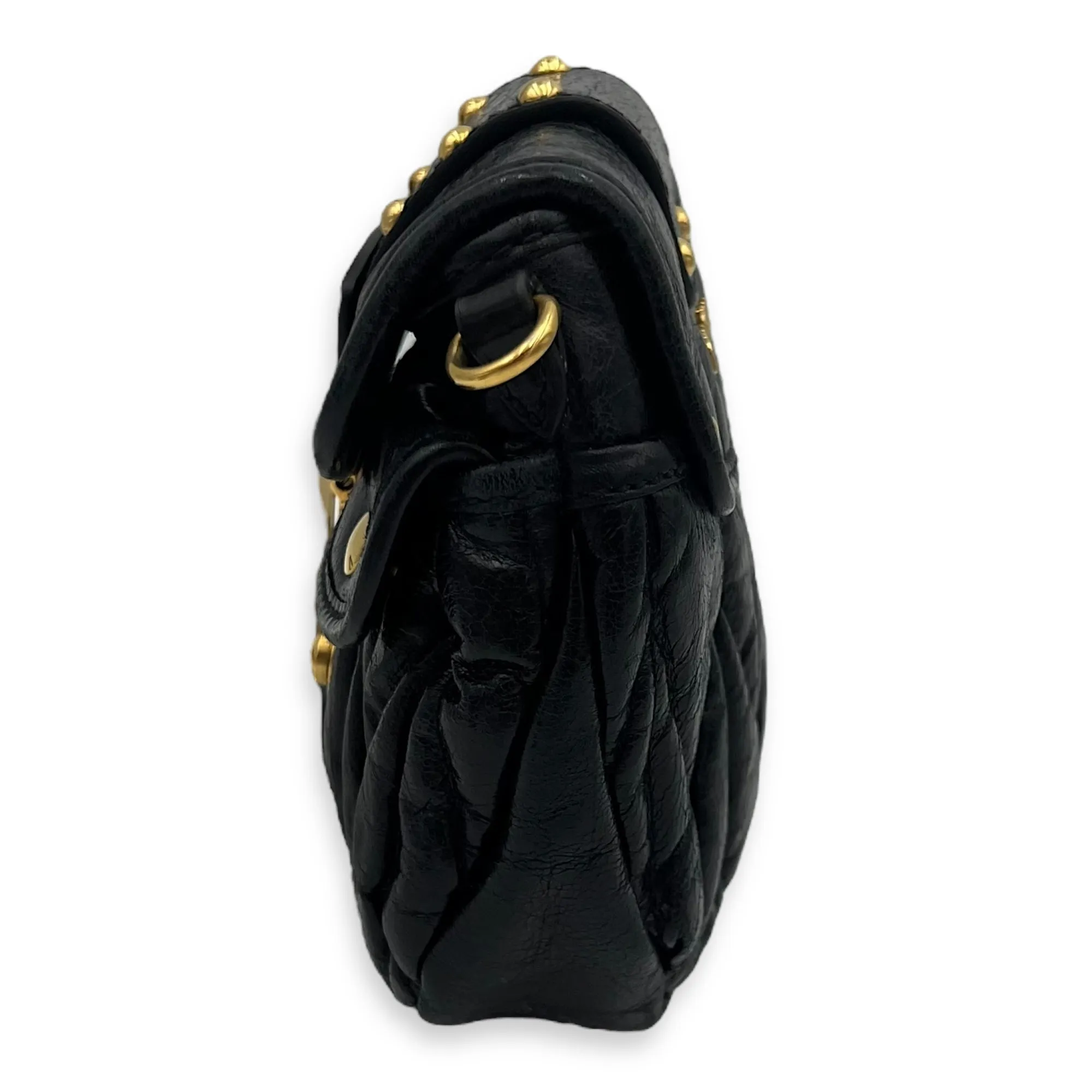 Coffer Mini Black Crossbody Bag in Calfskin, Gold hardware