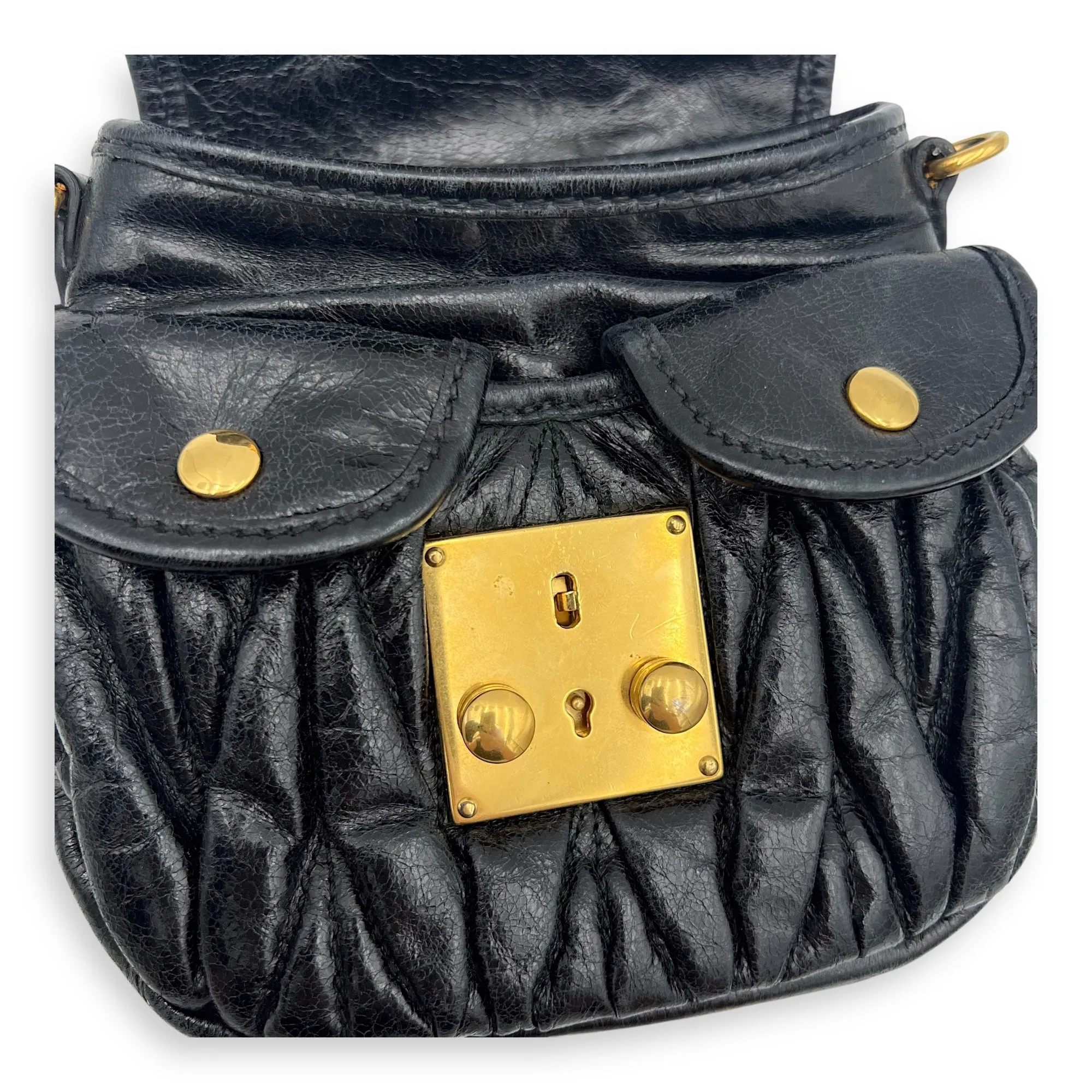 Coffer Mini Black Crossbody Bag in Calfskin, Gold hardware