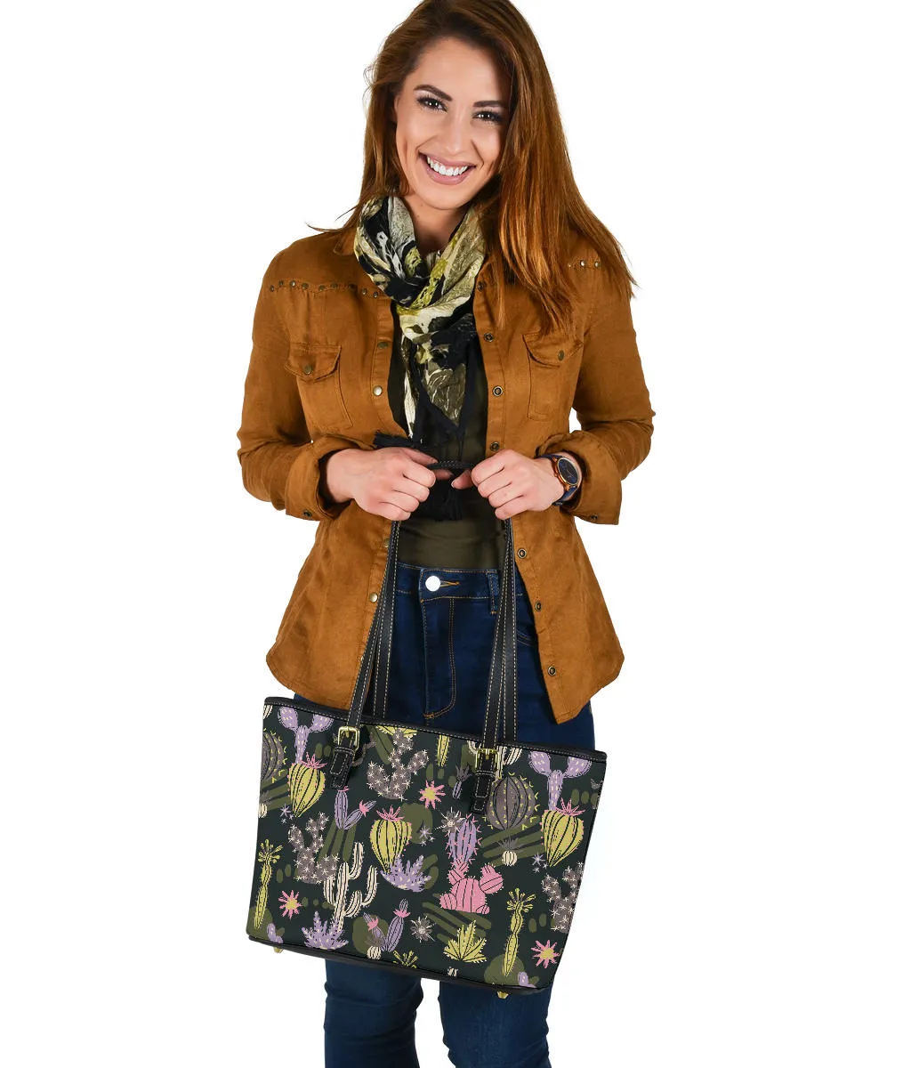Colorful Cactus Pattern Vegan Leather Tote Bags