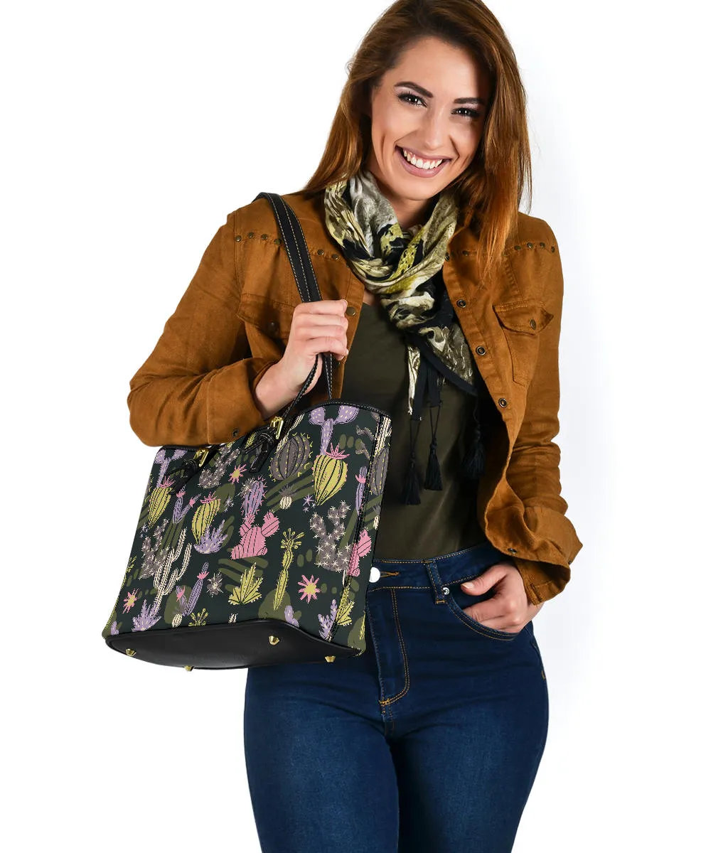 Colorful Cactus Pattern Vegan Leather Tote Bags