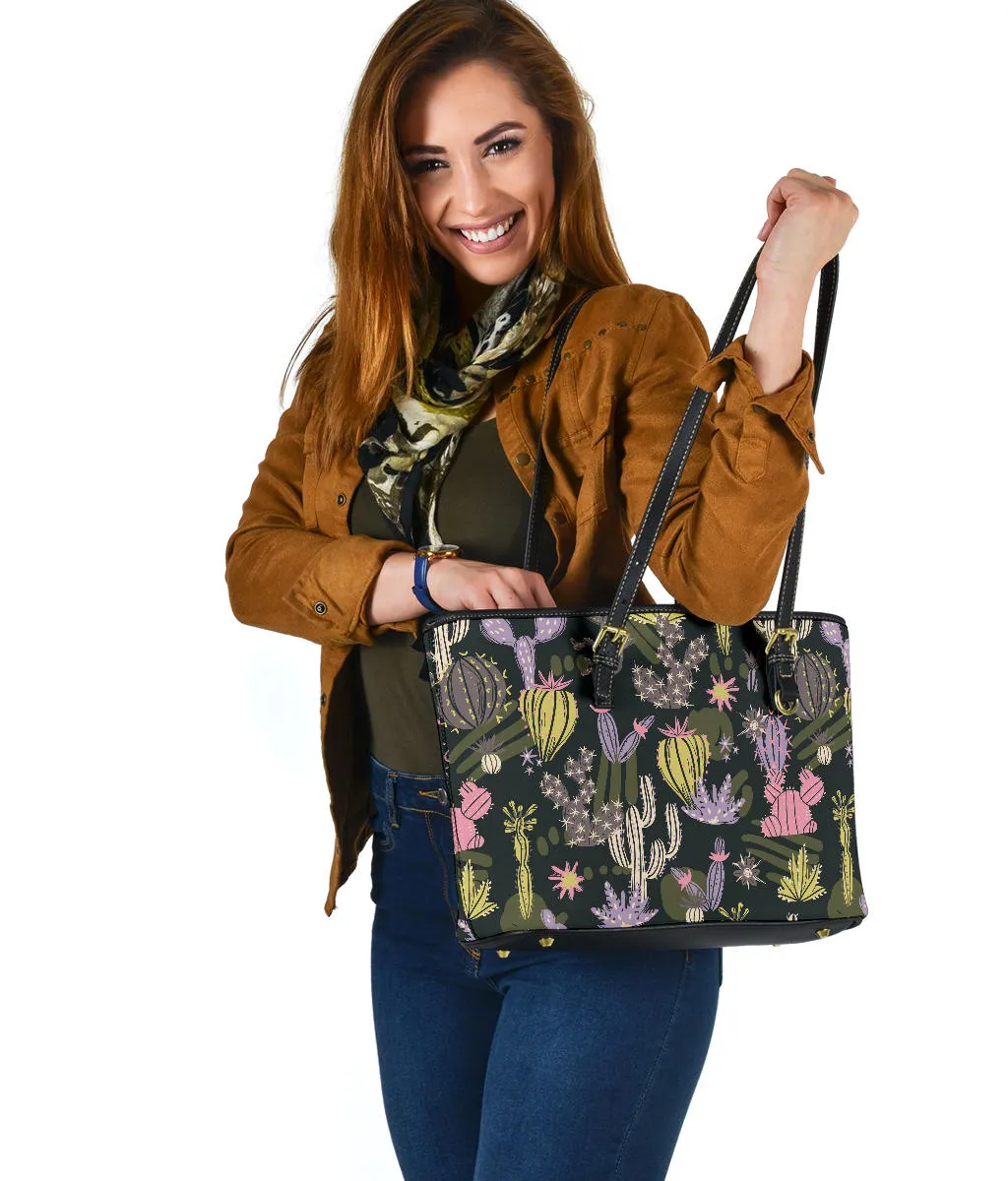 Colorful Cactus Pattern Vegan Leather Tote Bags