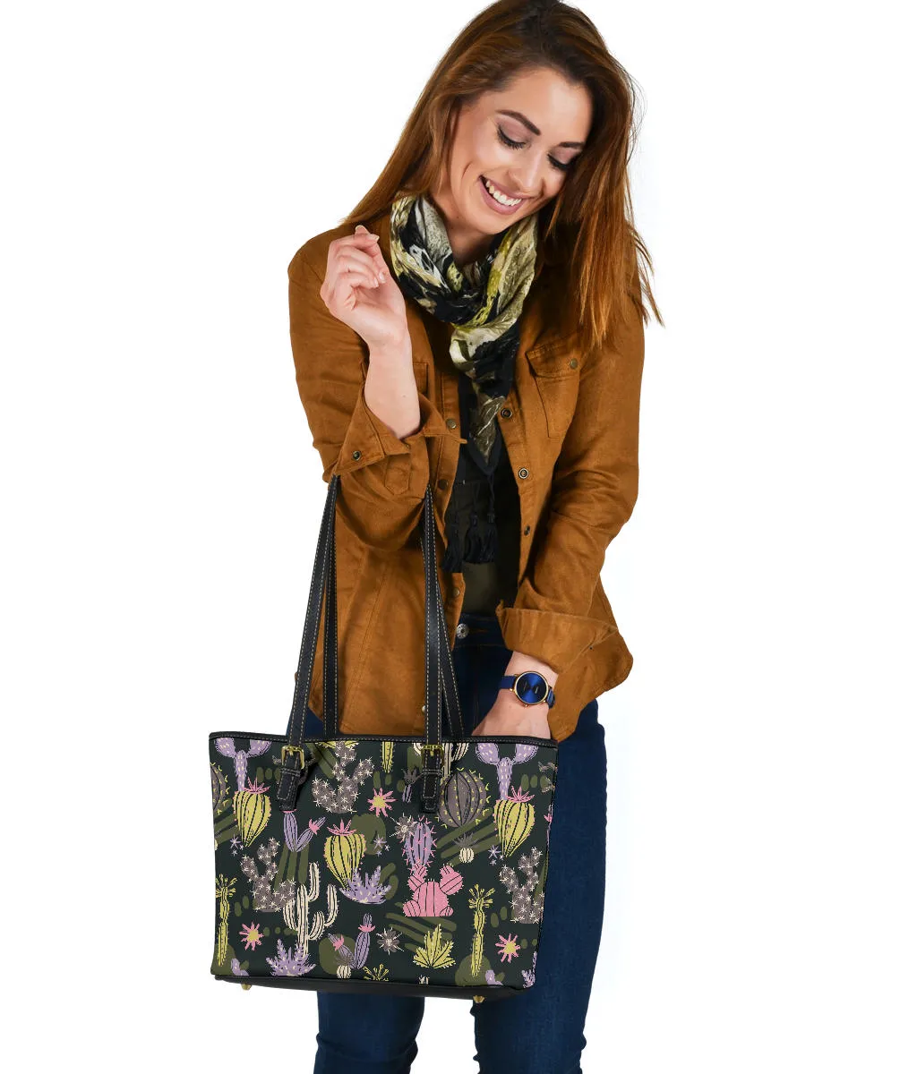 Colorful Cactus Pattern Vegan Leather Tote Bags