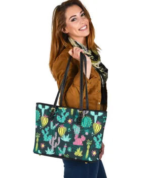 Colorful Cactus Pattern Vegan Leather Tote Bags