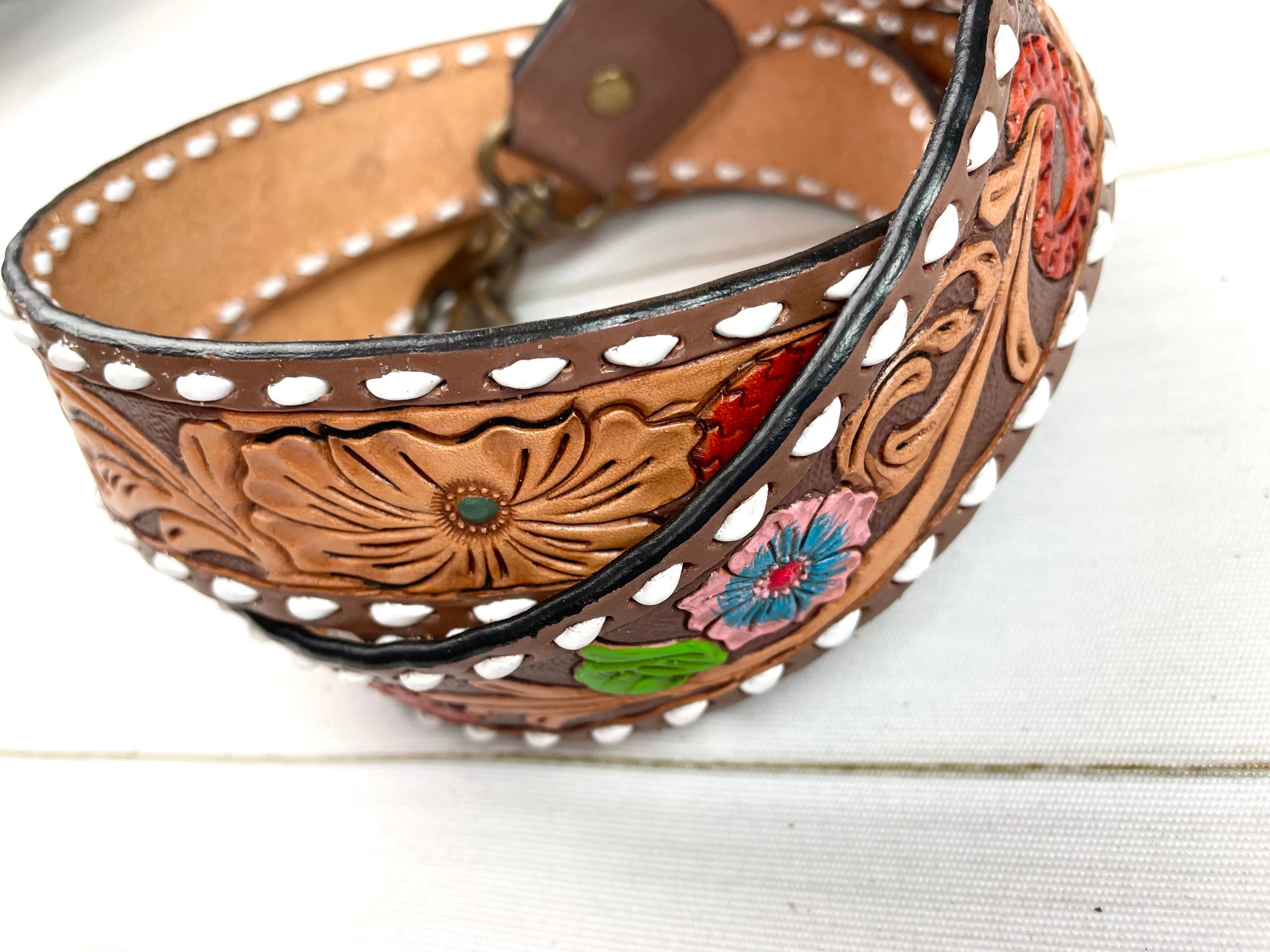 Colorful Floral Buckstitch Handbag Strap