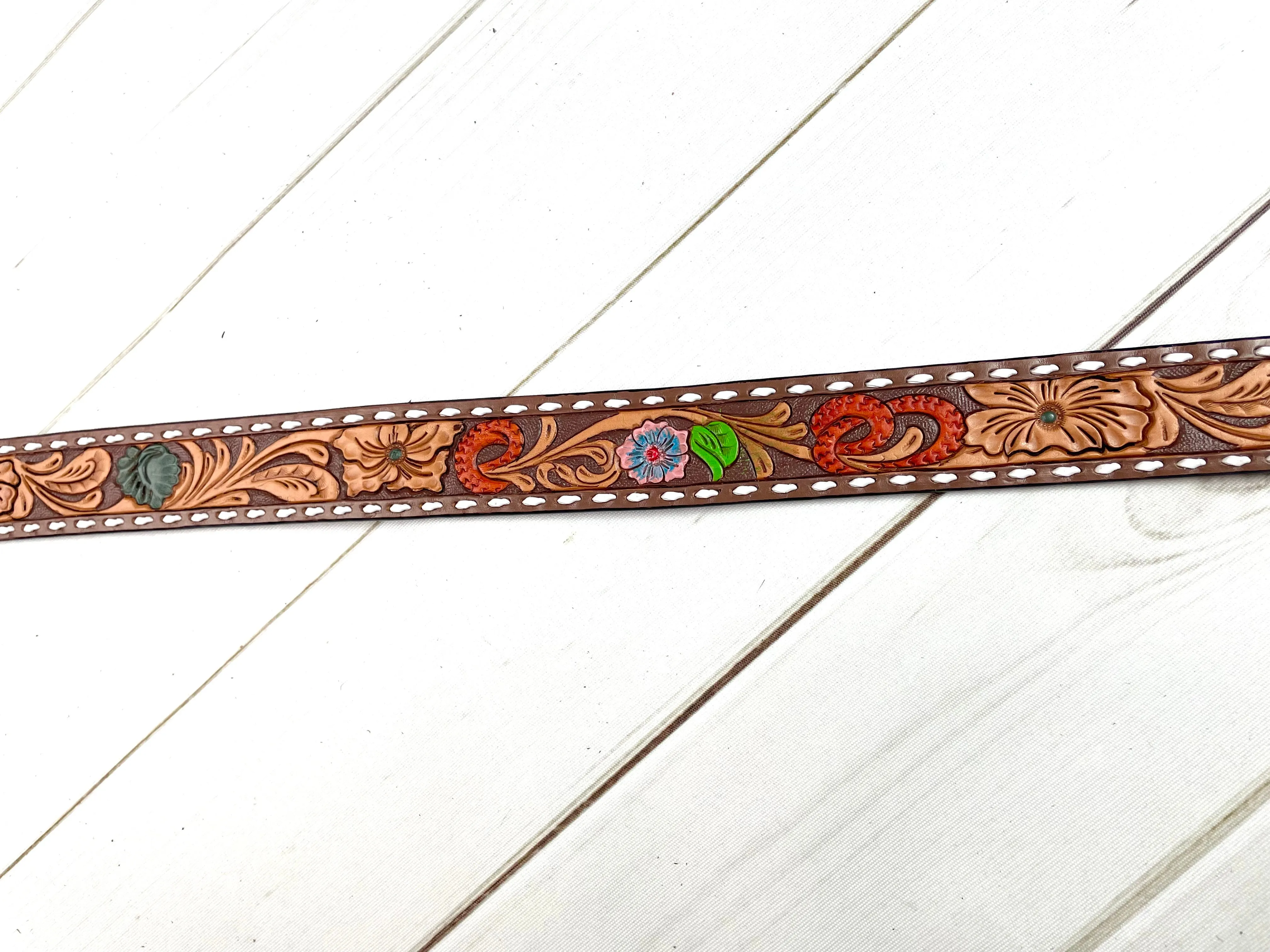 Colorful Floral Buckstitch Handbag Strap