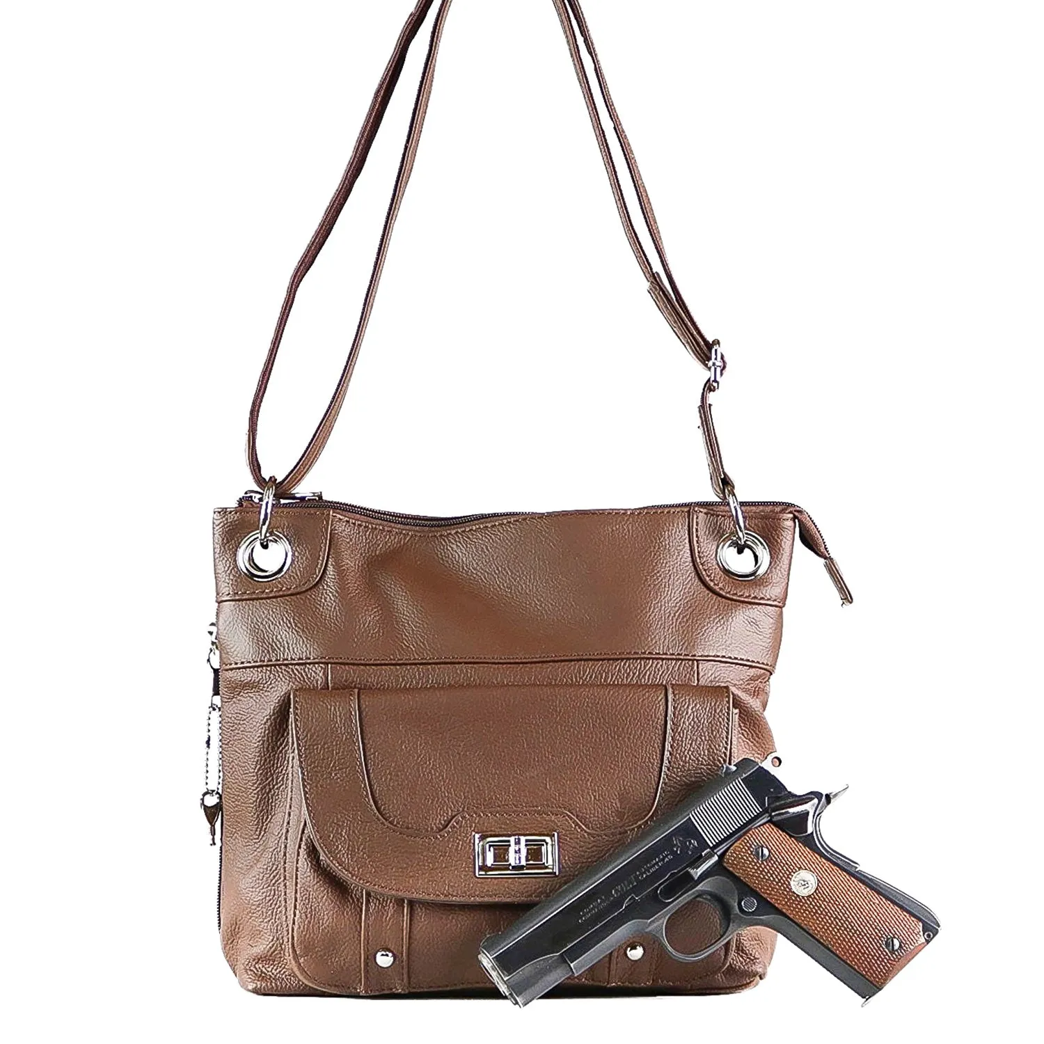 Concealed Carry Crossbody Leather Purse - Locking Zipper