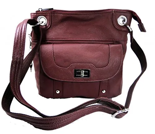 Concealed Carry Crossbody Leather Purse - Locking Zipper