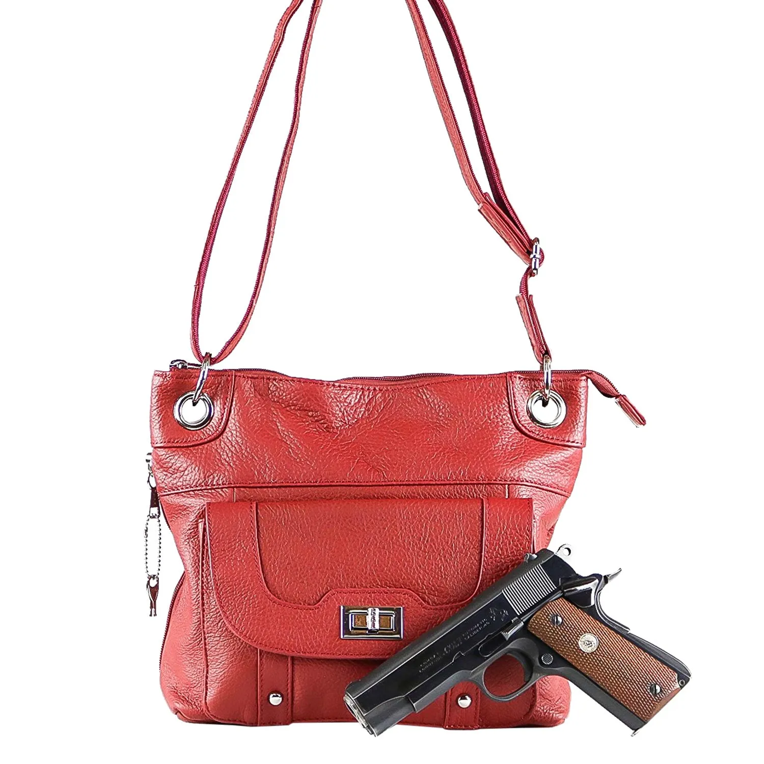 Concealed Carry Crossbody Leather Purse - Locking Zipper