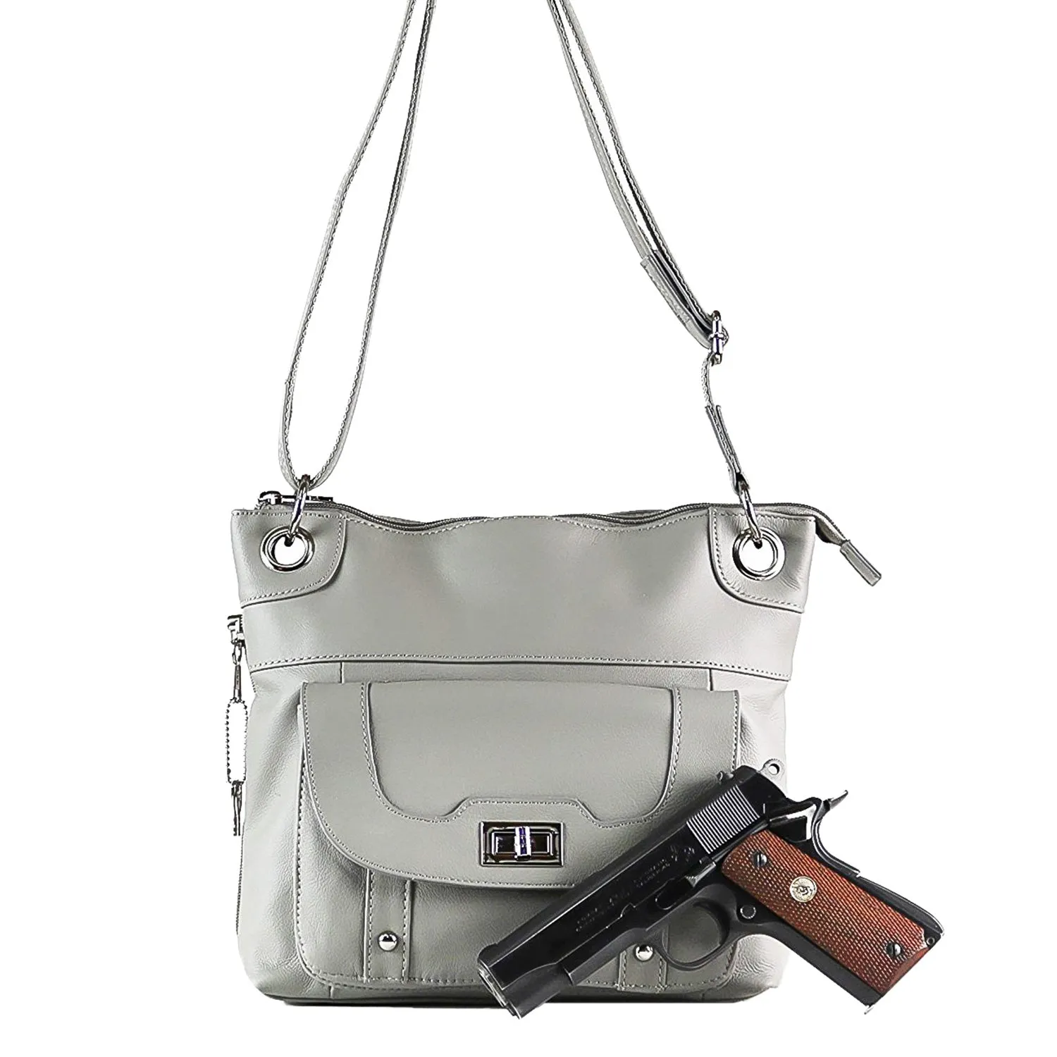 Concealed Carry Crossbody Leather Purse - Locking Zipper