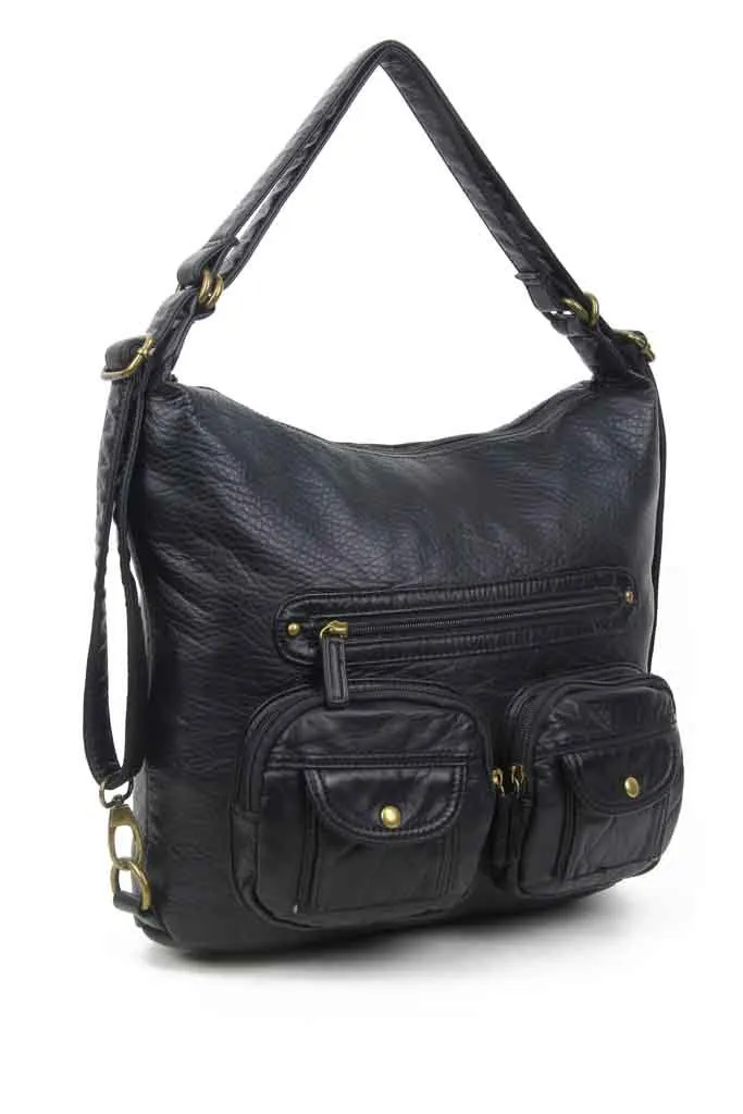 Convertible Crossbody Backpack - Black