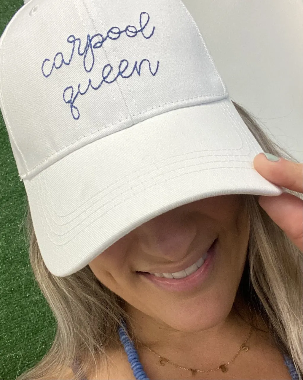 Cotton White Carpool Queen Embroidered Hat