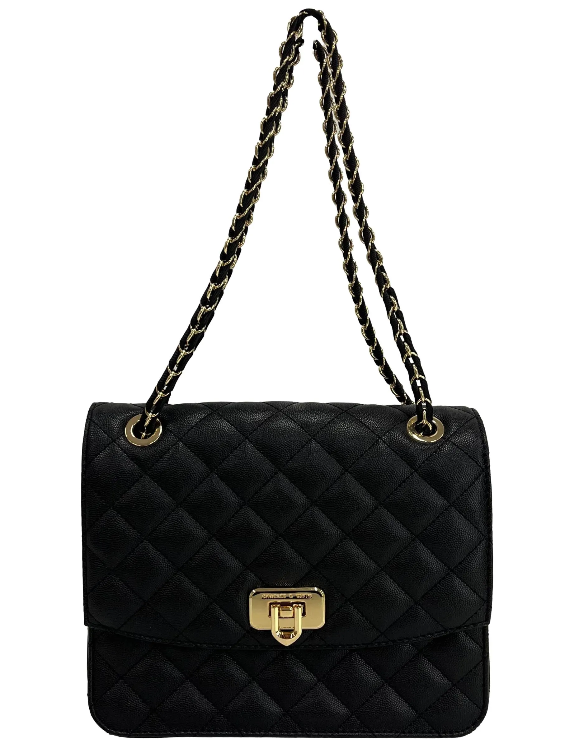 Cressida Quilted Chain Strap Bag - Black
