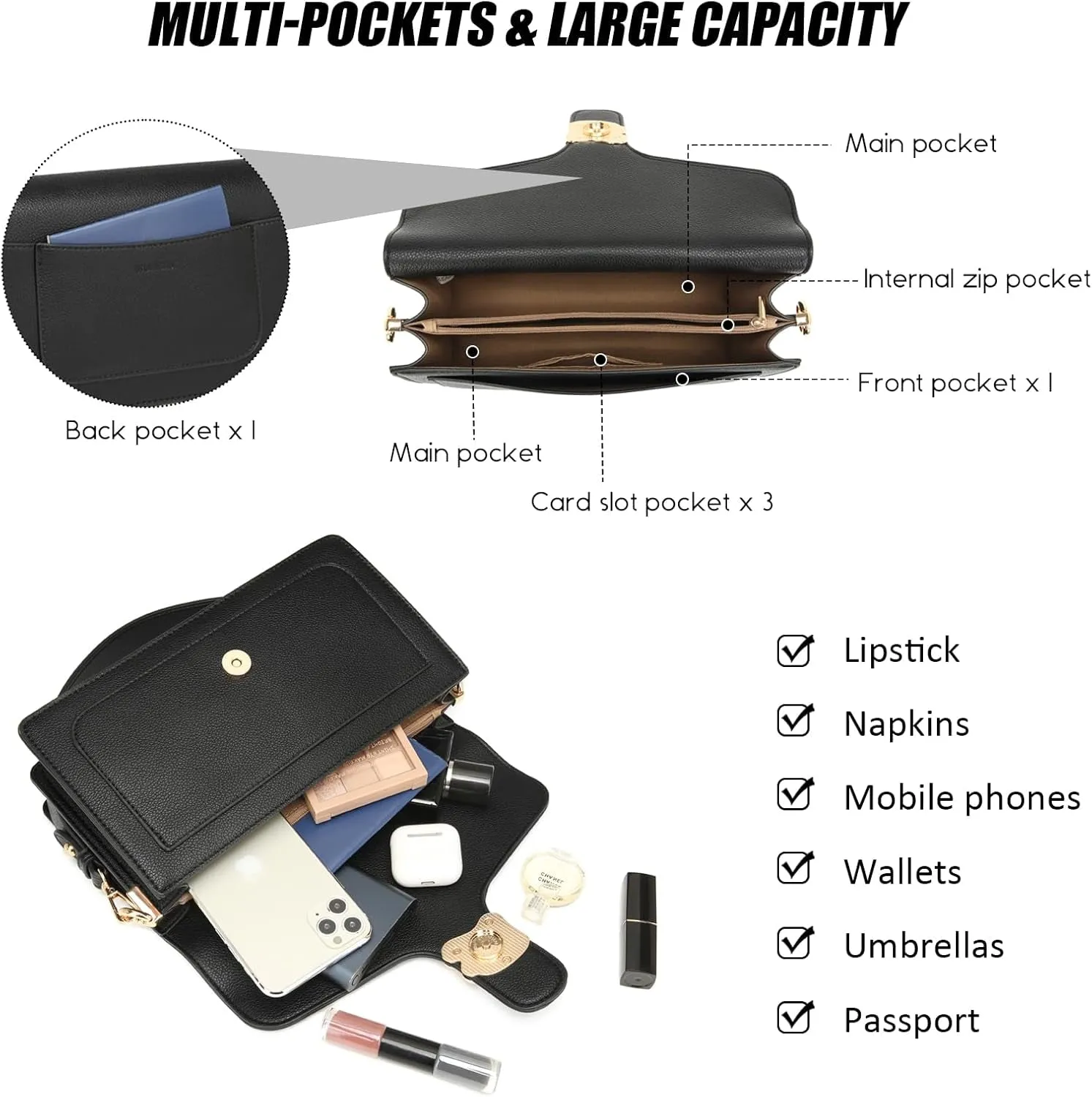 Crossbody Bags for Women Shoulder Bag Leather Handbags Evening Clutch