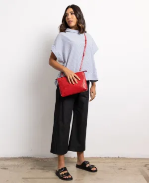 Crossbody leather bag croco embossed red