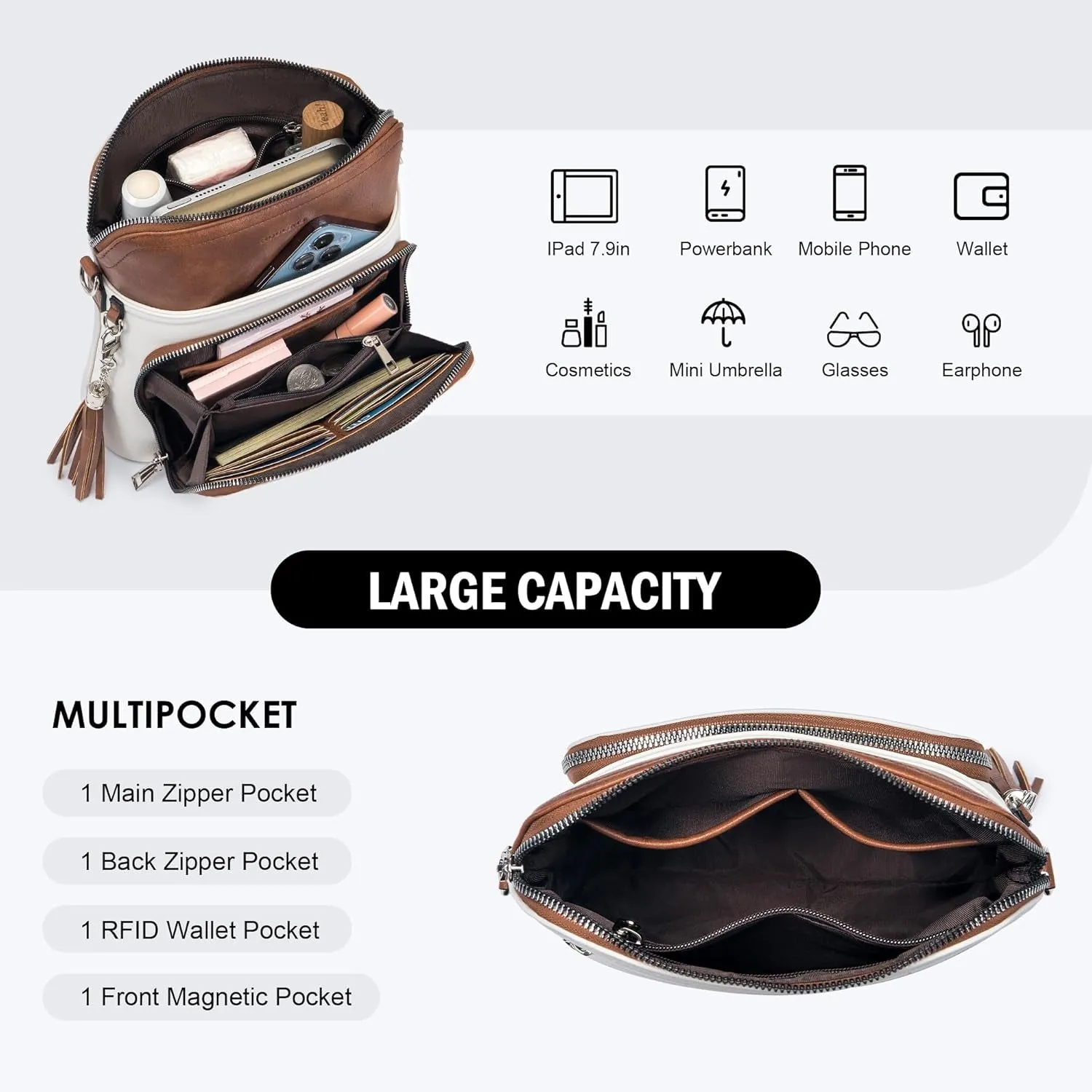 Crossbody Purse for Women,  Soft Leather Shoulder Handbags with Tassel